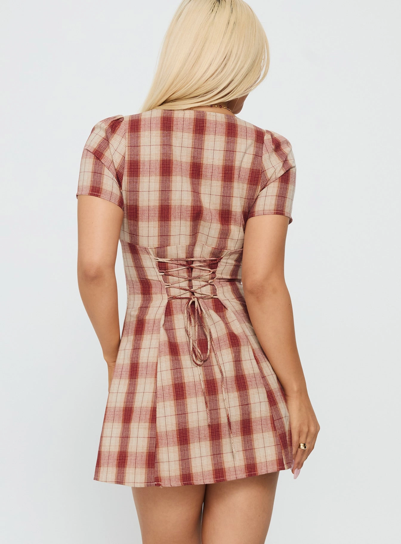 Twist Of Fate V Neck Mini Dress Plaid Lounge Mode Fashionable Fit