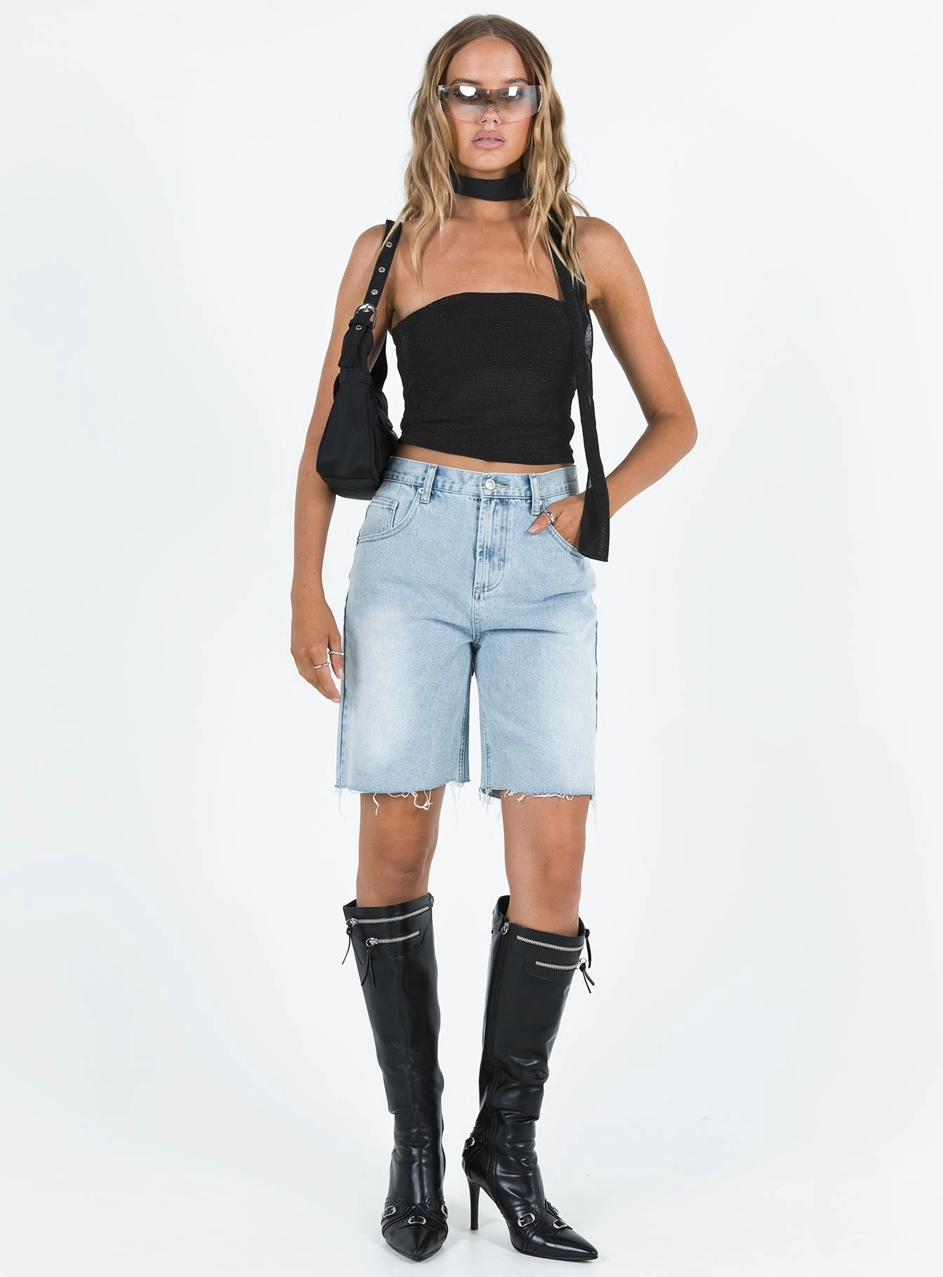 Get It Shorts Light Wash Denim Wide Leg Silhouette Performance Ready