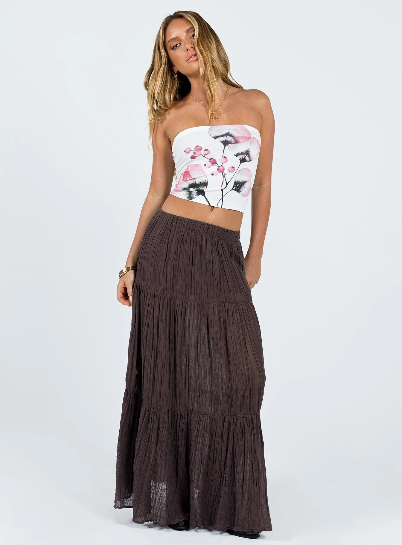High Shine Neutral Wear Gilchrist Low Rise Maxi Skirt Brown