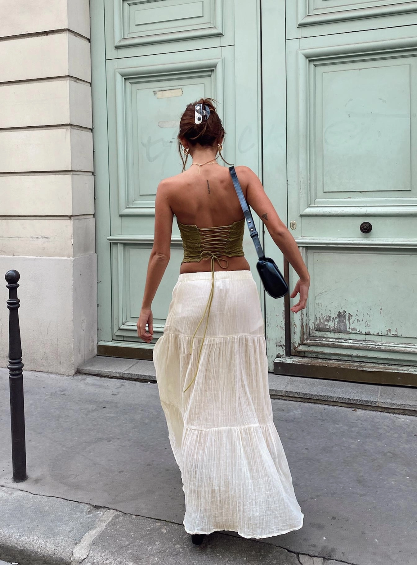 Clean Style Layered Structure Gilchrist Low Rise Maxi Skirt Ivory Low impact