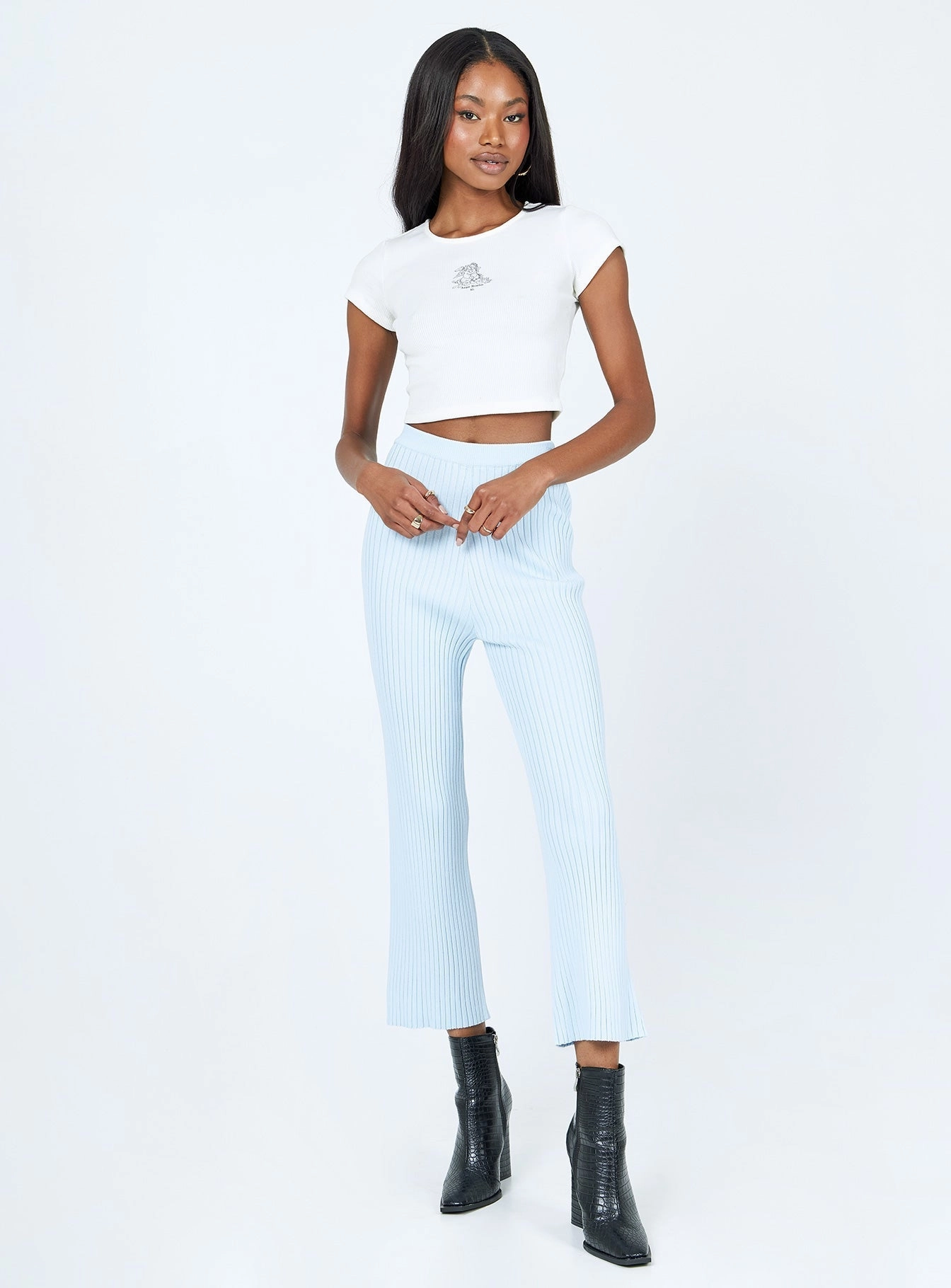 Ginny Ribbed Knit Pants Blue Active Utility