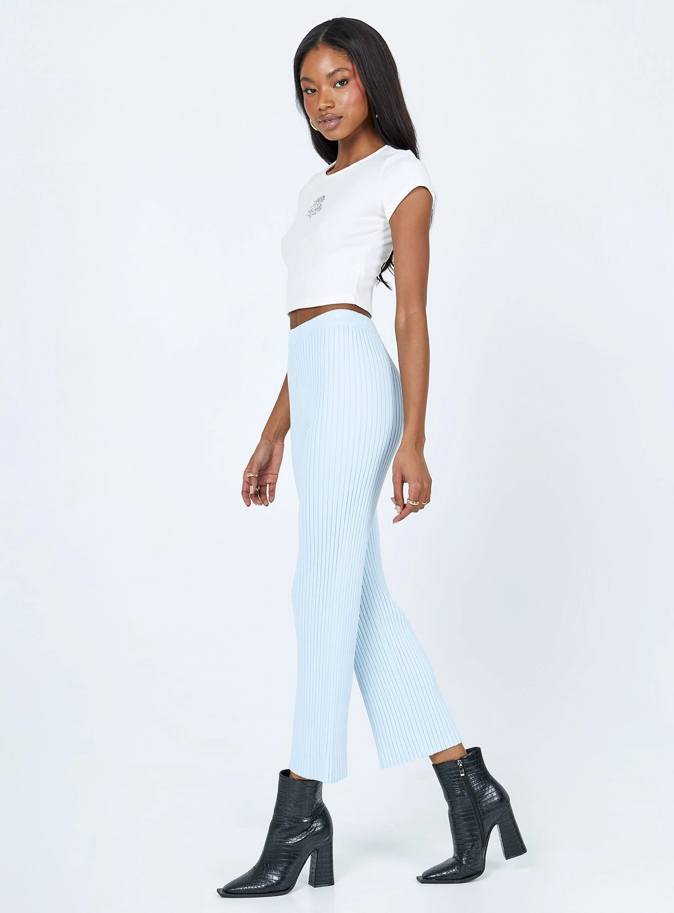 Timeless Look Light and Cozy Ginny Ribbed Knit Pants Blue