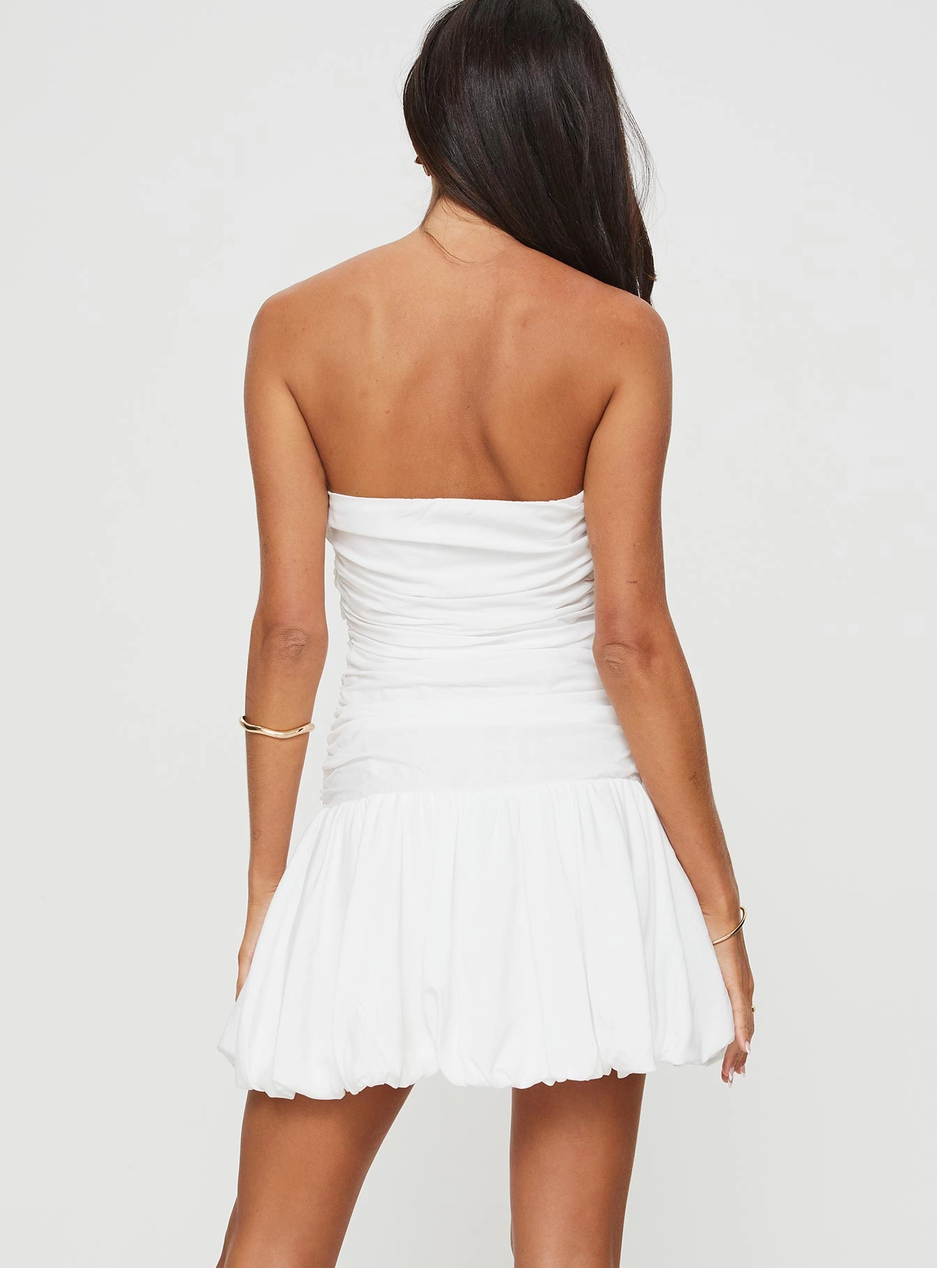 Glamour Girl Strapless Bubble Hem Mini Dress White Petite Jewel-Tone