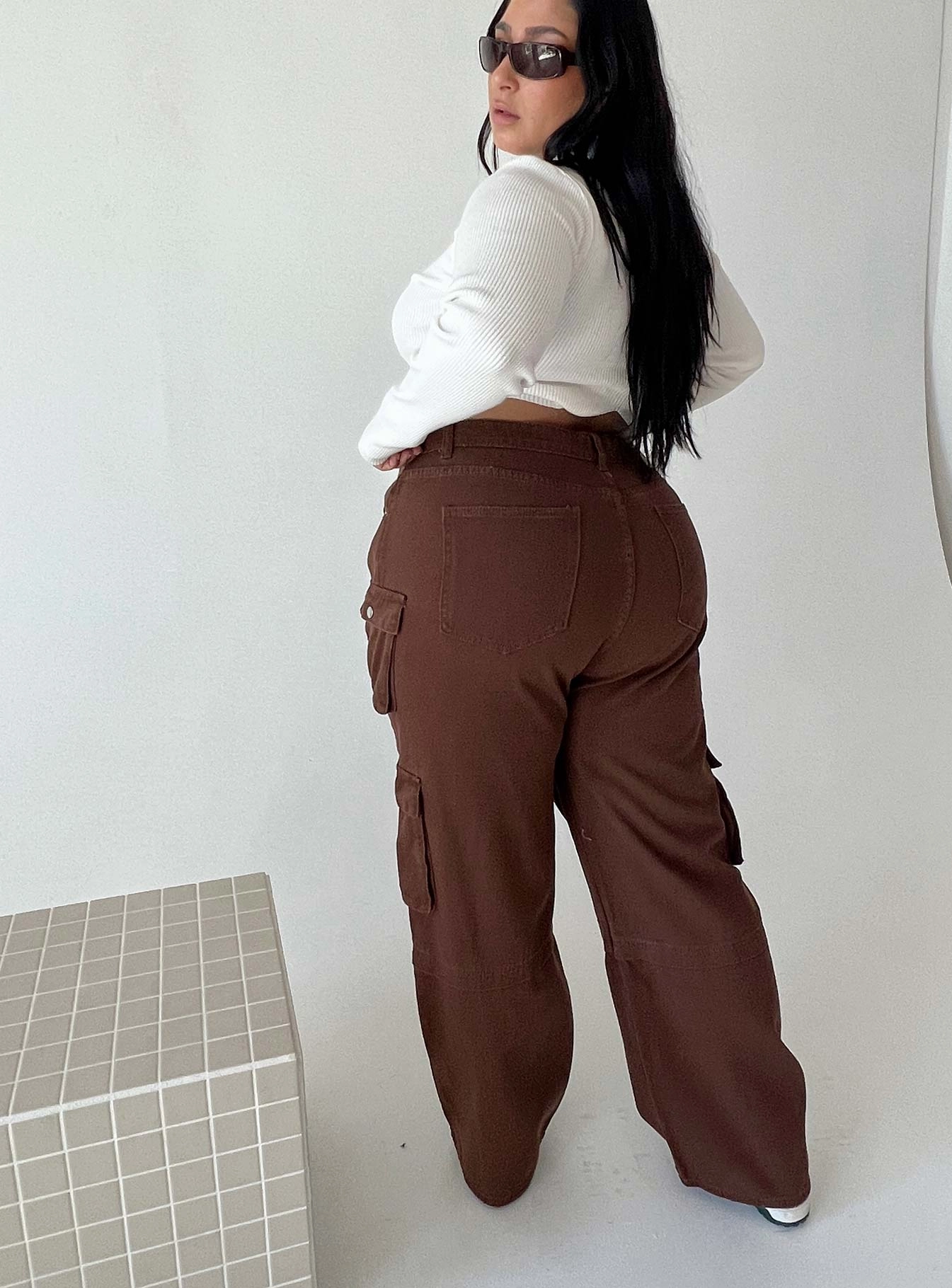 Darla Cargo Denim Jeans Brown Curve Student Outfit Work Ready Weather Proof