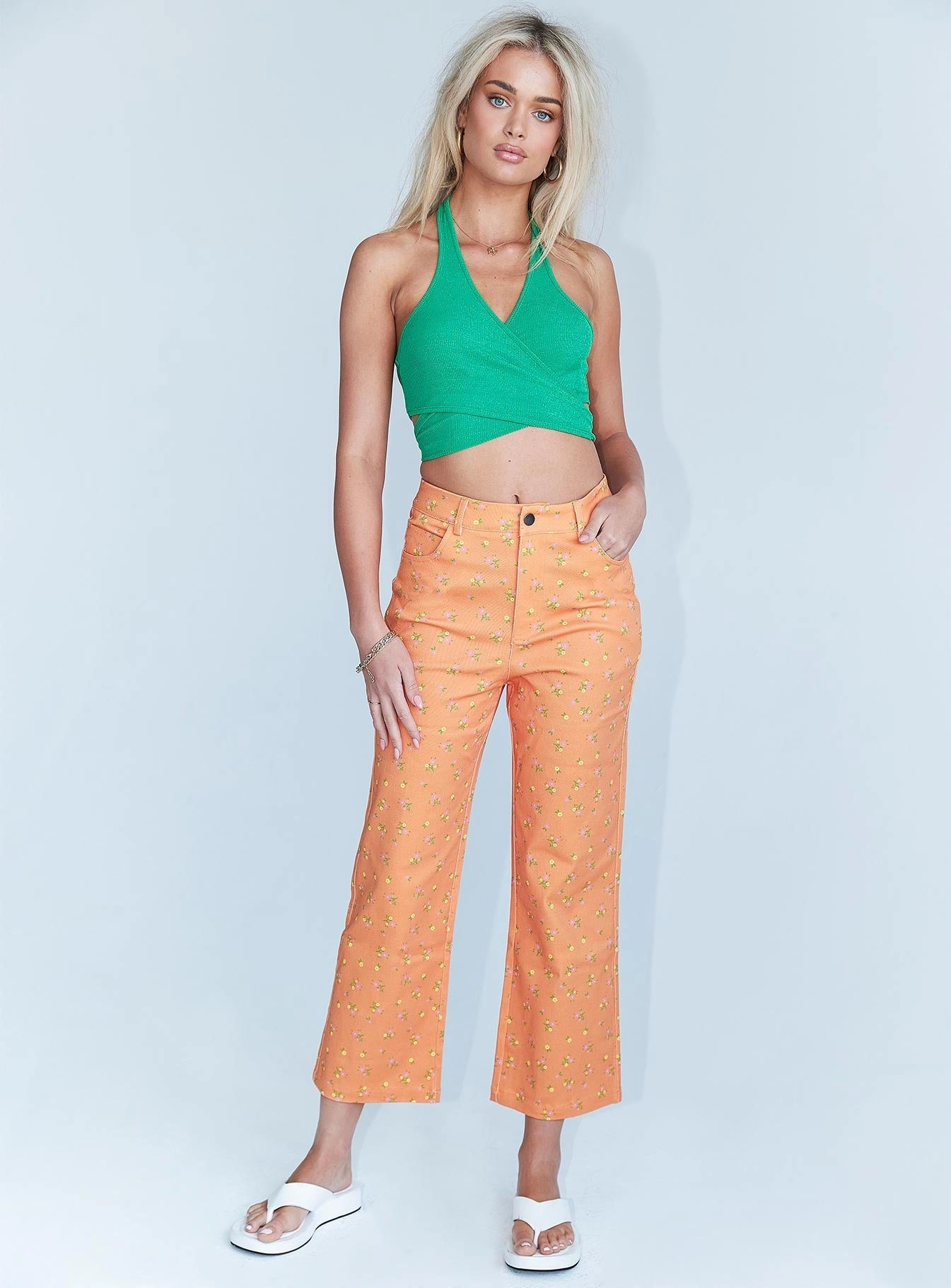 Ivy Floral Straight Leg Jeans Orange Date Night Daily Wear