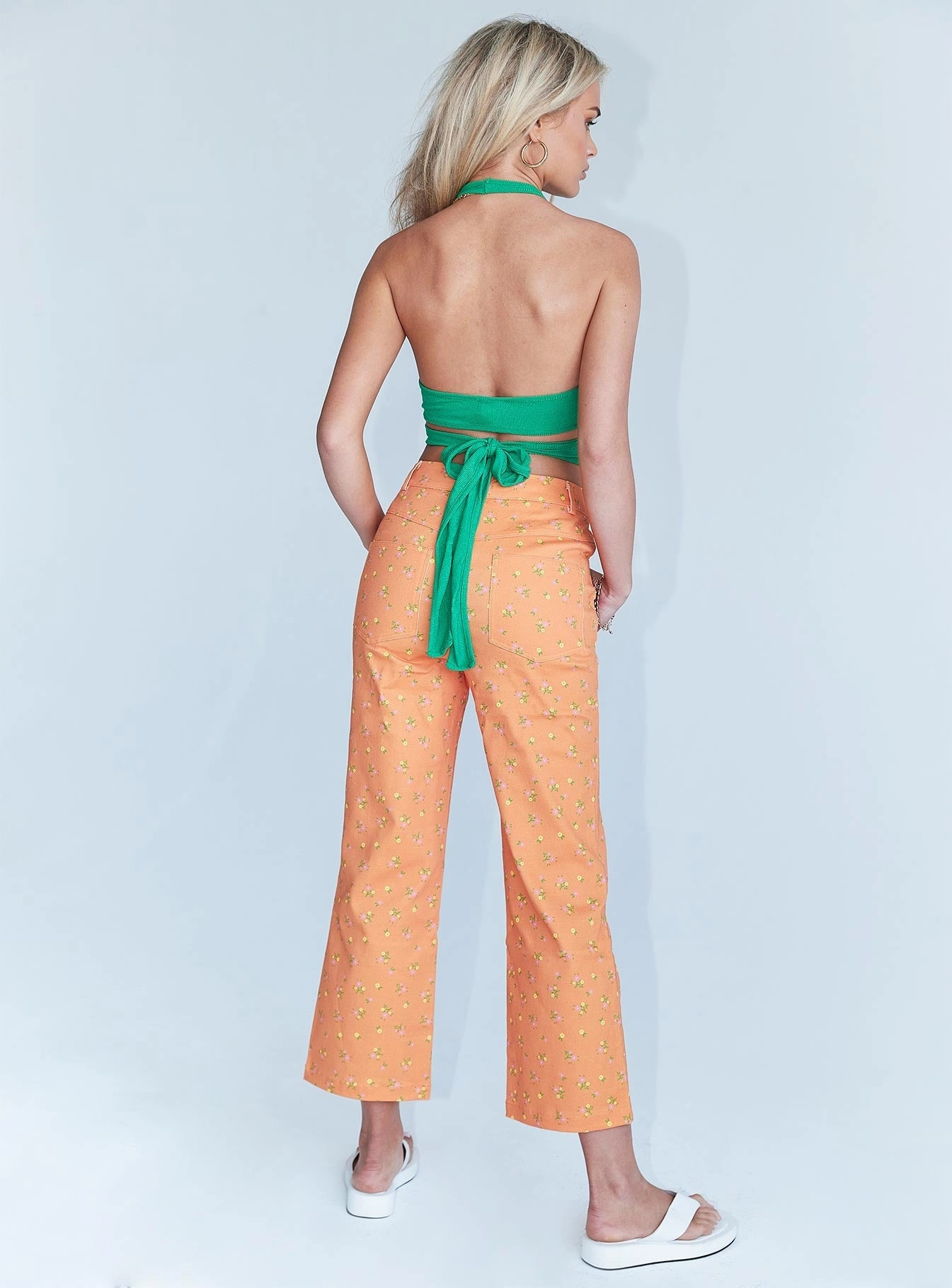 Ivy Floral Straight Leg Jeans Orange Work Meeting Unisex Wear Weekend Warrior