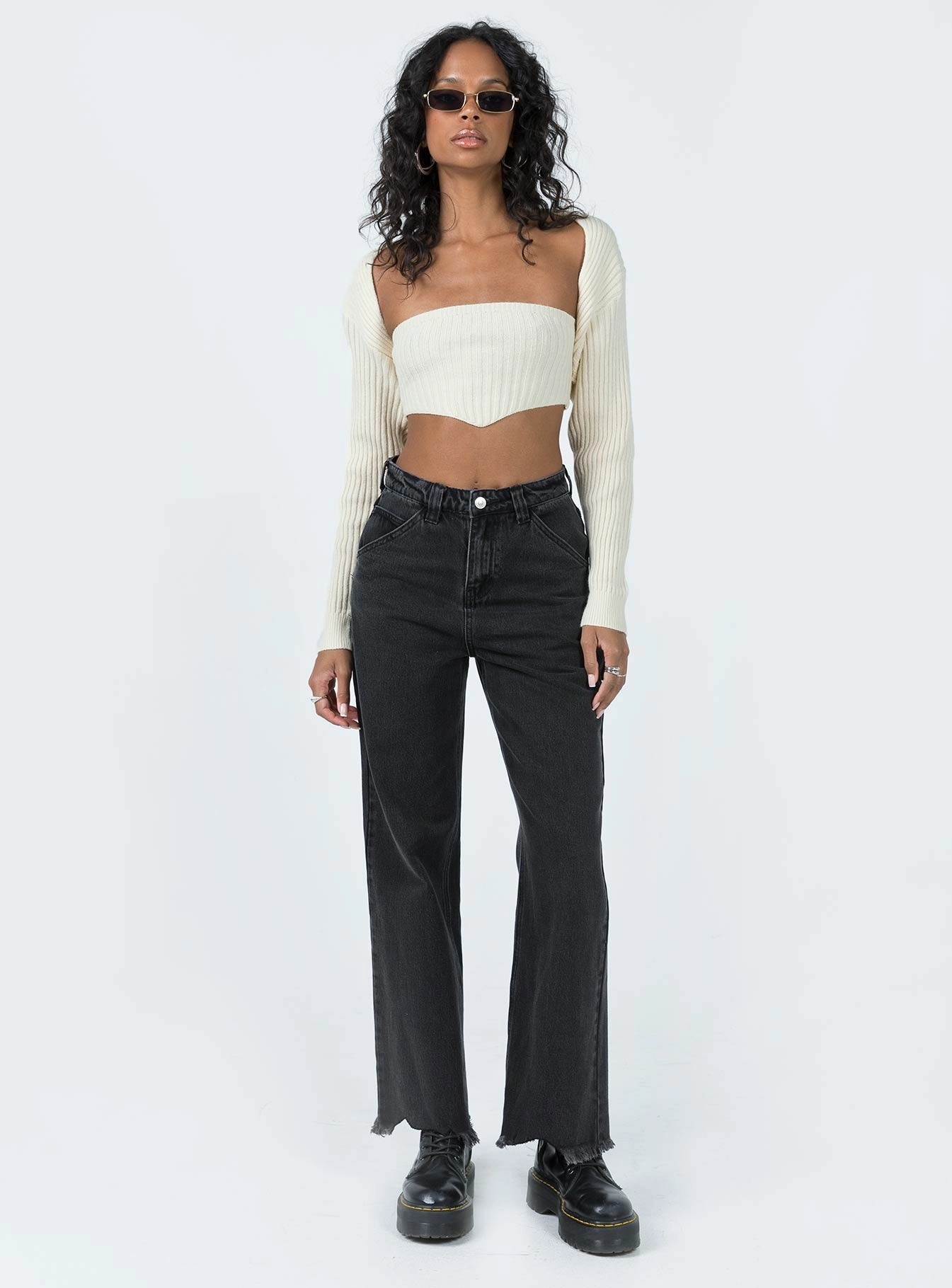 Nature Lover Gym Ready Music Event Laser Cut Edges Mckenzie Wide Leg Jean Black
