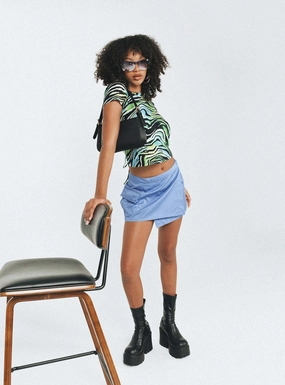 Breathable fabric Slim Fit Band Motel Zephyr Skirt Cotton Drill Blue