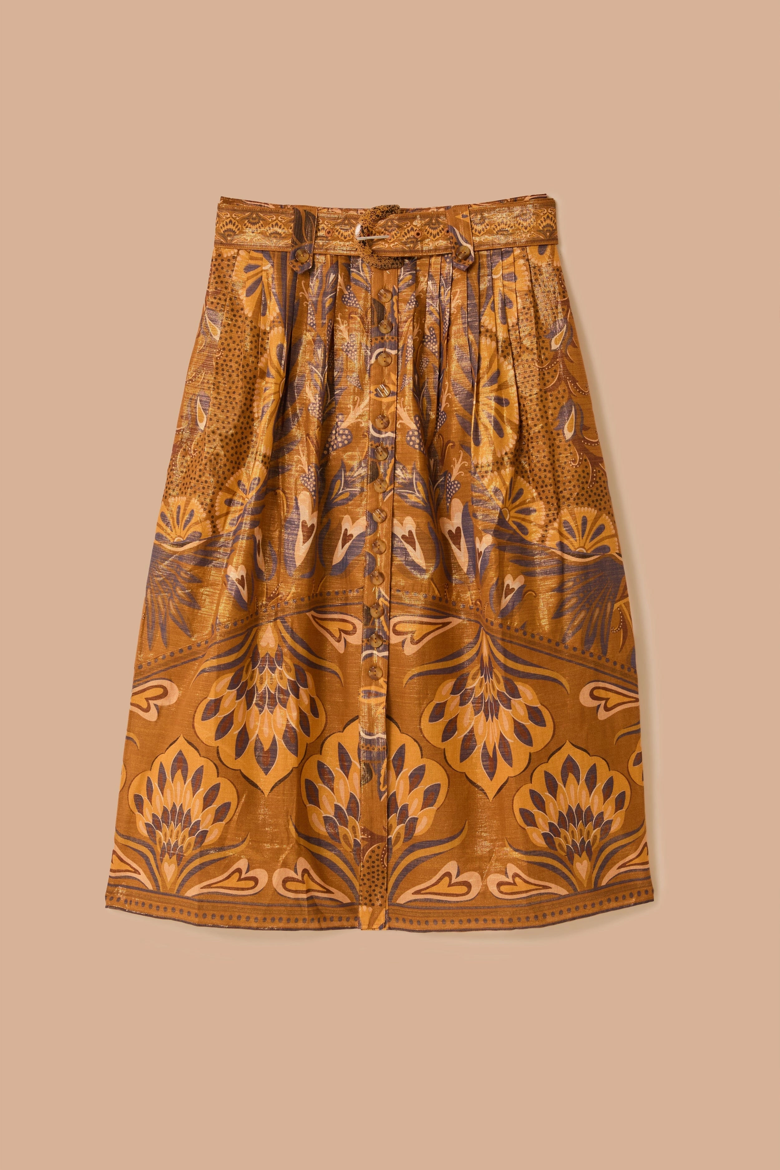 Gold Heart Forest Midi Skirt Vibrant Flow Minimal Design