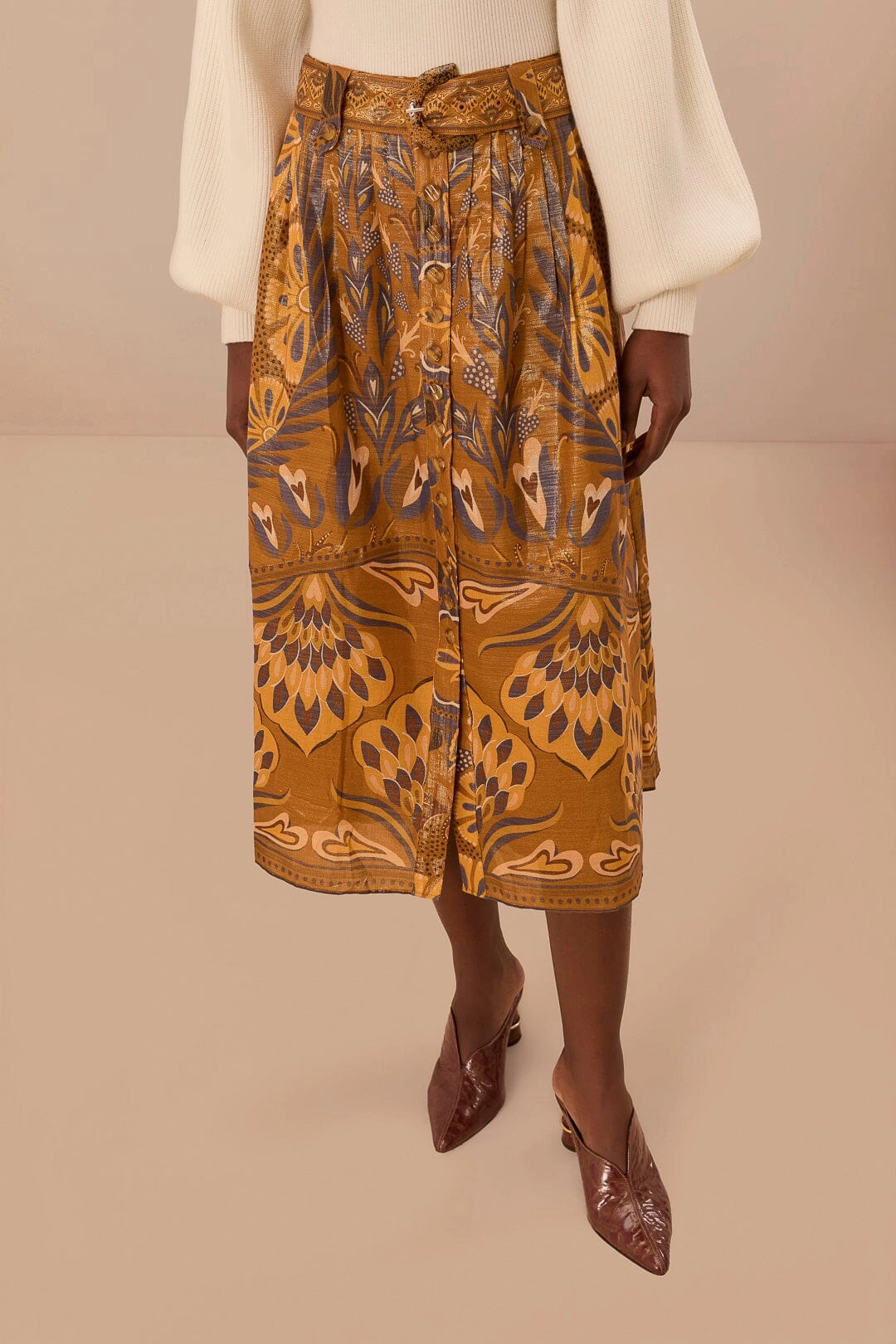 Gold Heart Forest Midi Skirt Comfortable Motion