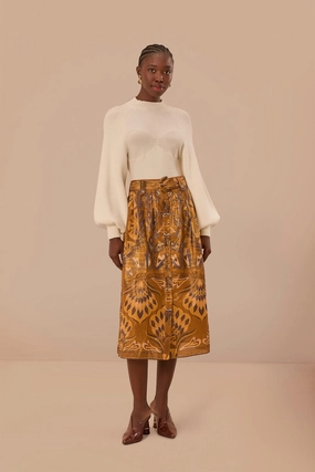 Casual Style Bold Edge Gold Heart Forest Midi Skirt