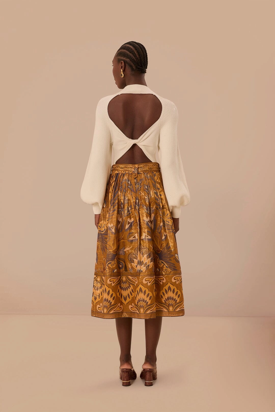 Gold Heart Forest Midi Skirt Minimal Touch Smart Look