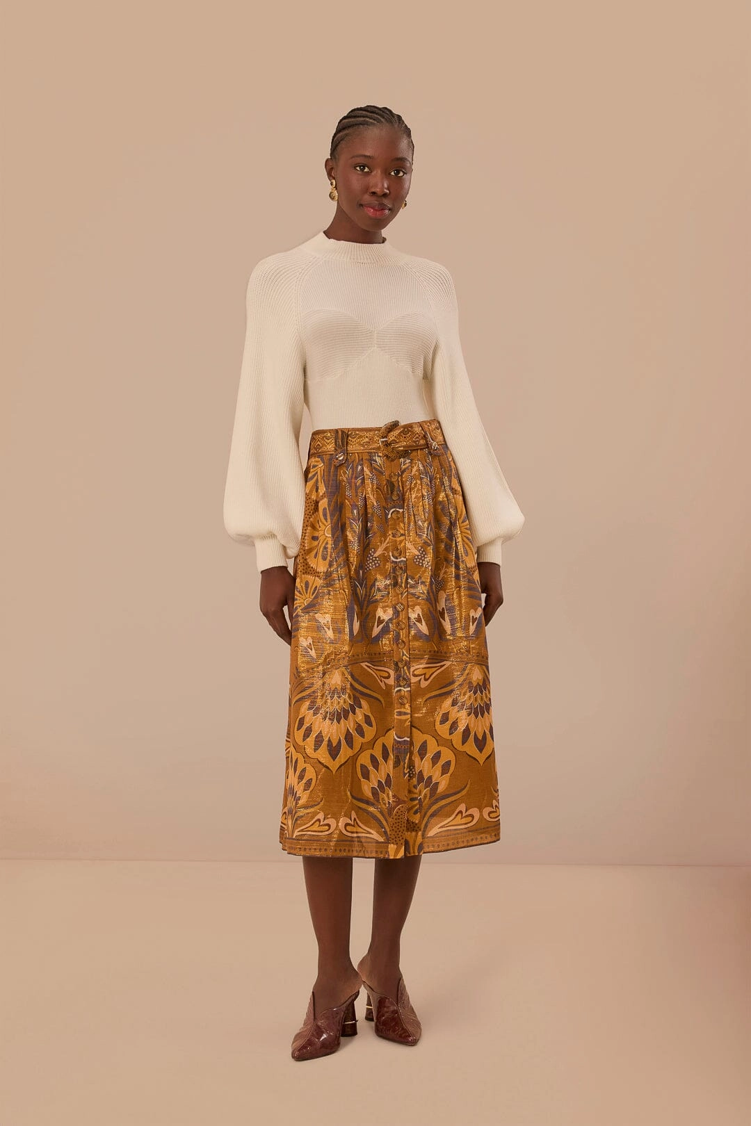 Casual Style Bold Edge Gold Heart Forest Midi Skirt