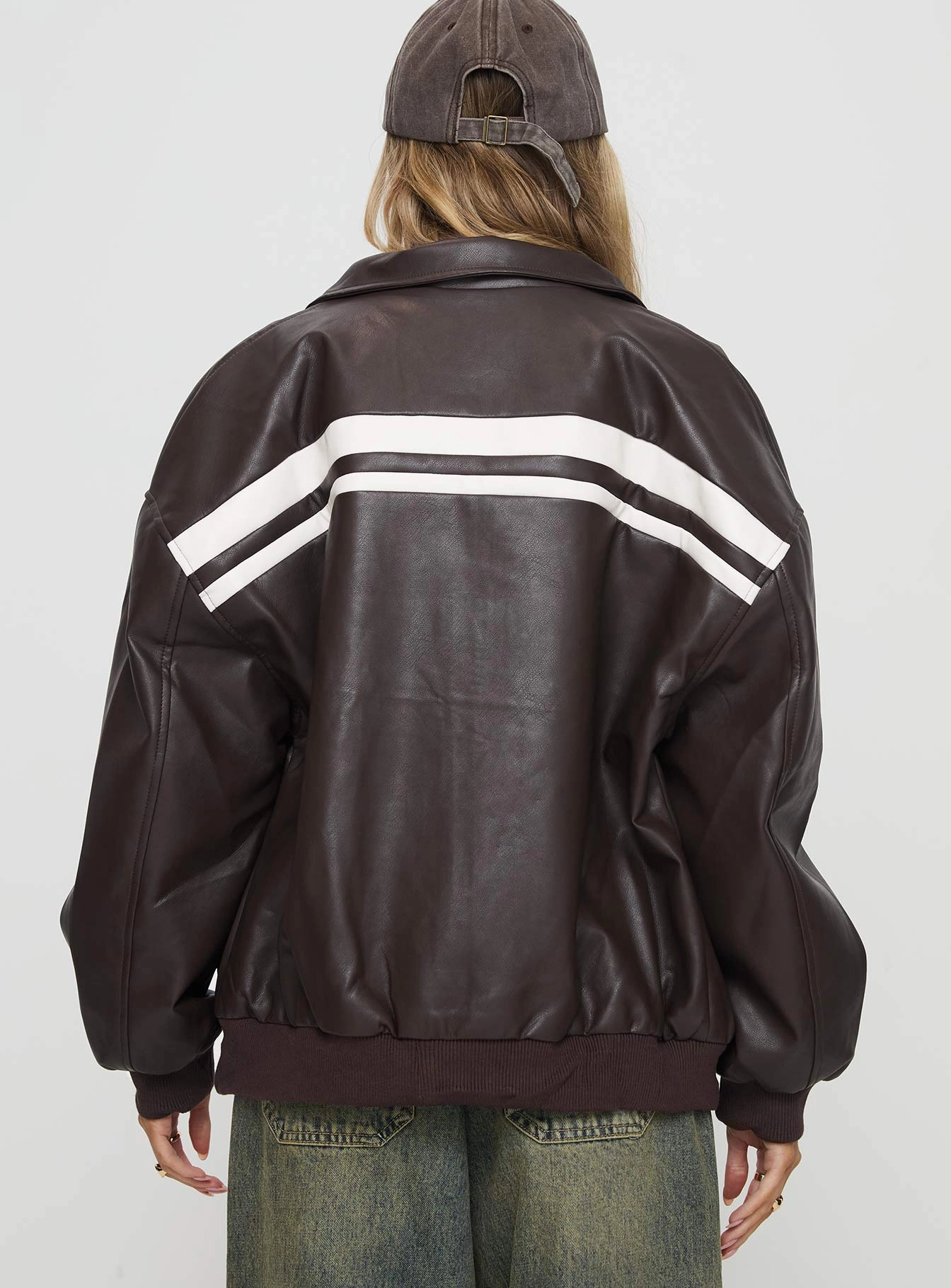 Goldsmith Faux Leather Bomber Jacket Chocolate / White Cold Day Look