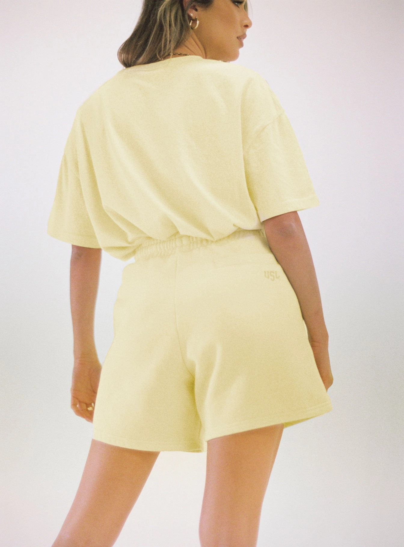Fresh Day Office Attire Michigan High Rise Sweat Shorts Yellow