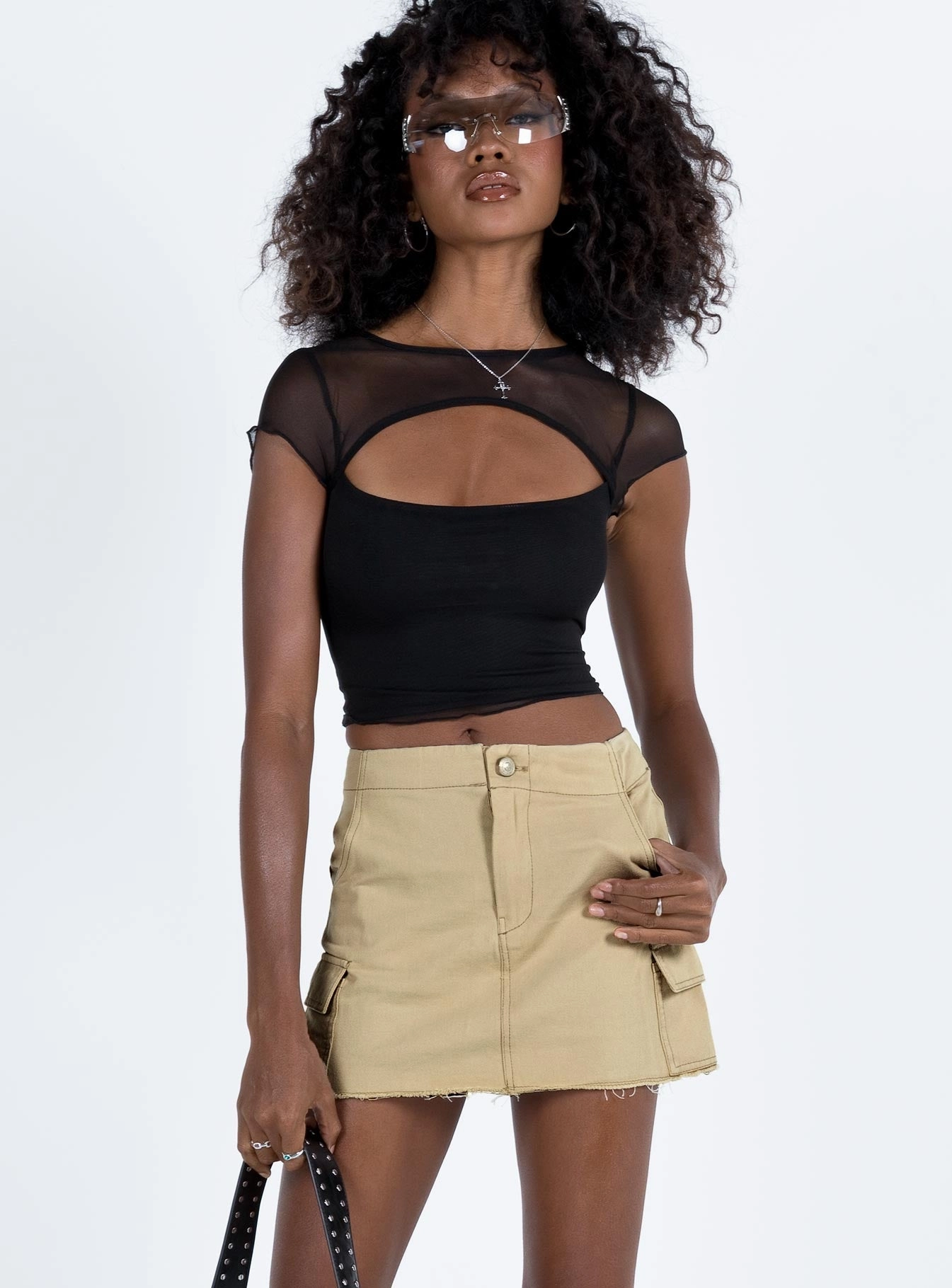 Goodburn Mini Skirt Beige Wrinkle Resistant Finish Limited Release