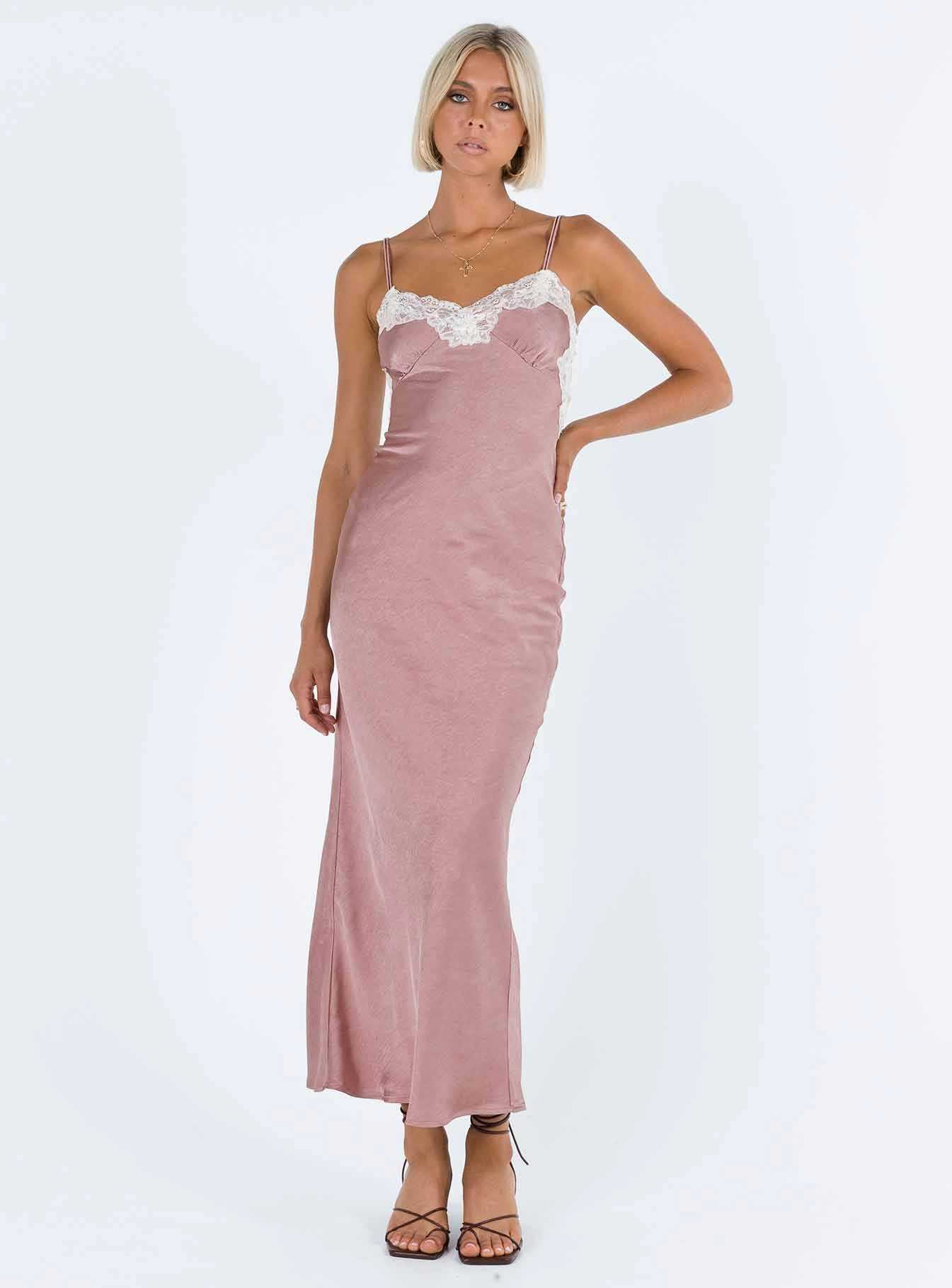 Alexina High Back Maxi Dress Pink Subtle Texture boho vibe