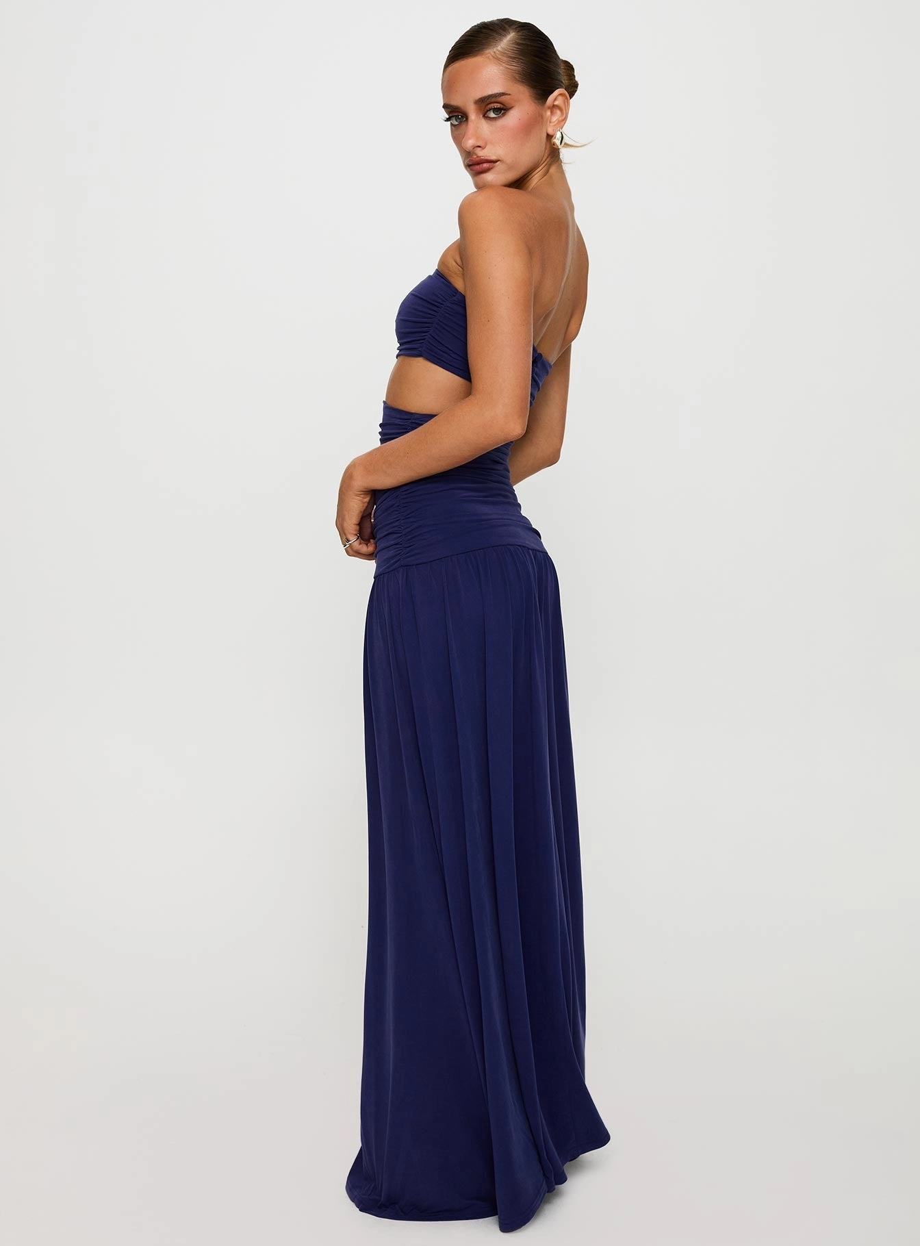 Relaxed work dress Clean Drape Grandeur Strapless Maxi Dress Navy