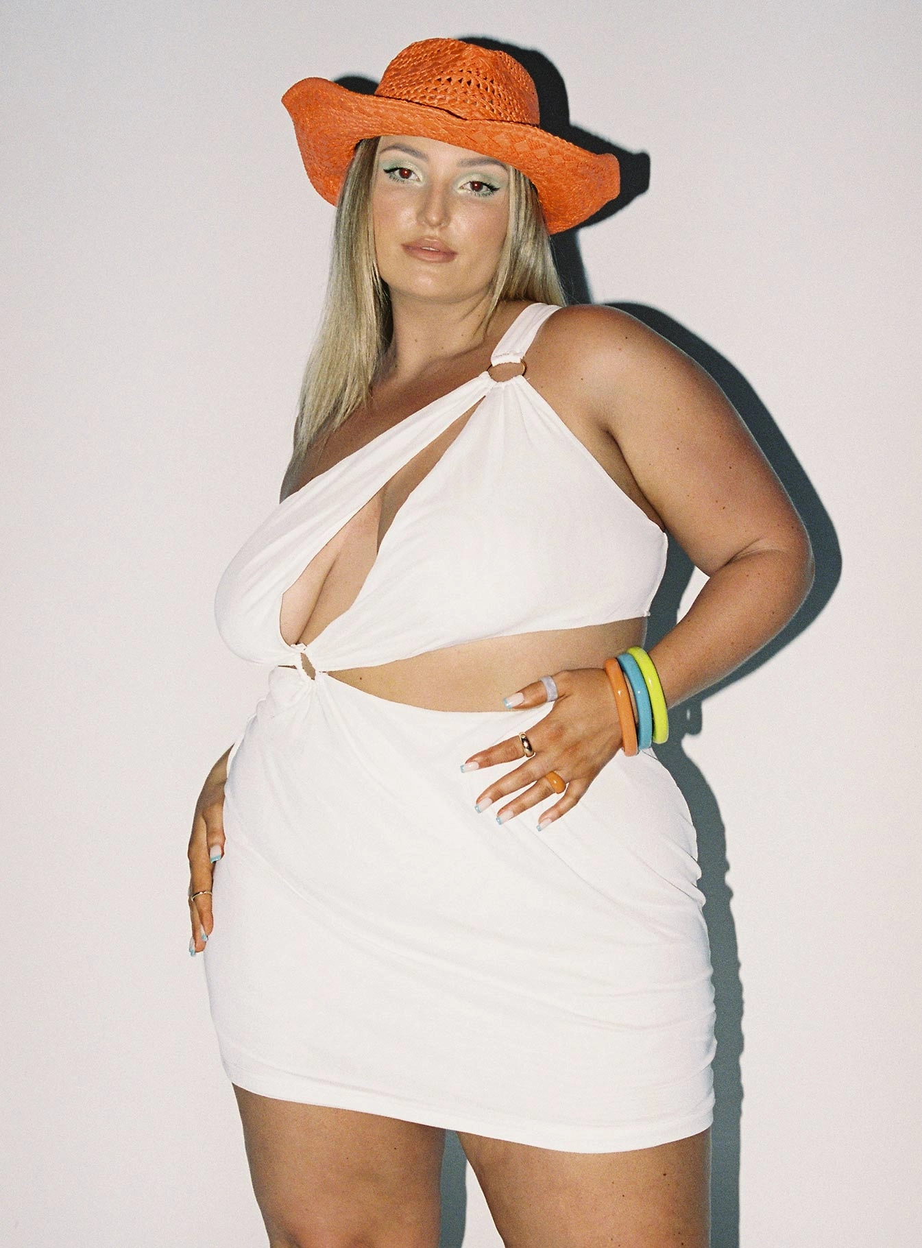 Tonal-Panel Art-Gallery Greater Power Mini Dress White Curve