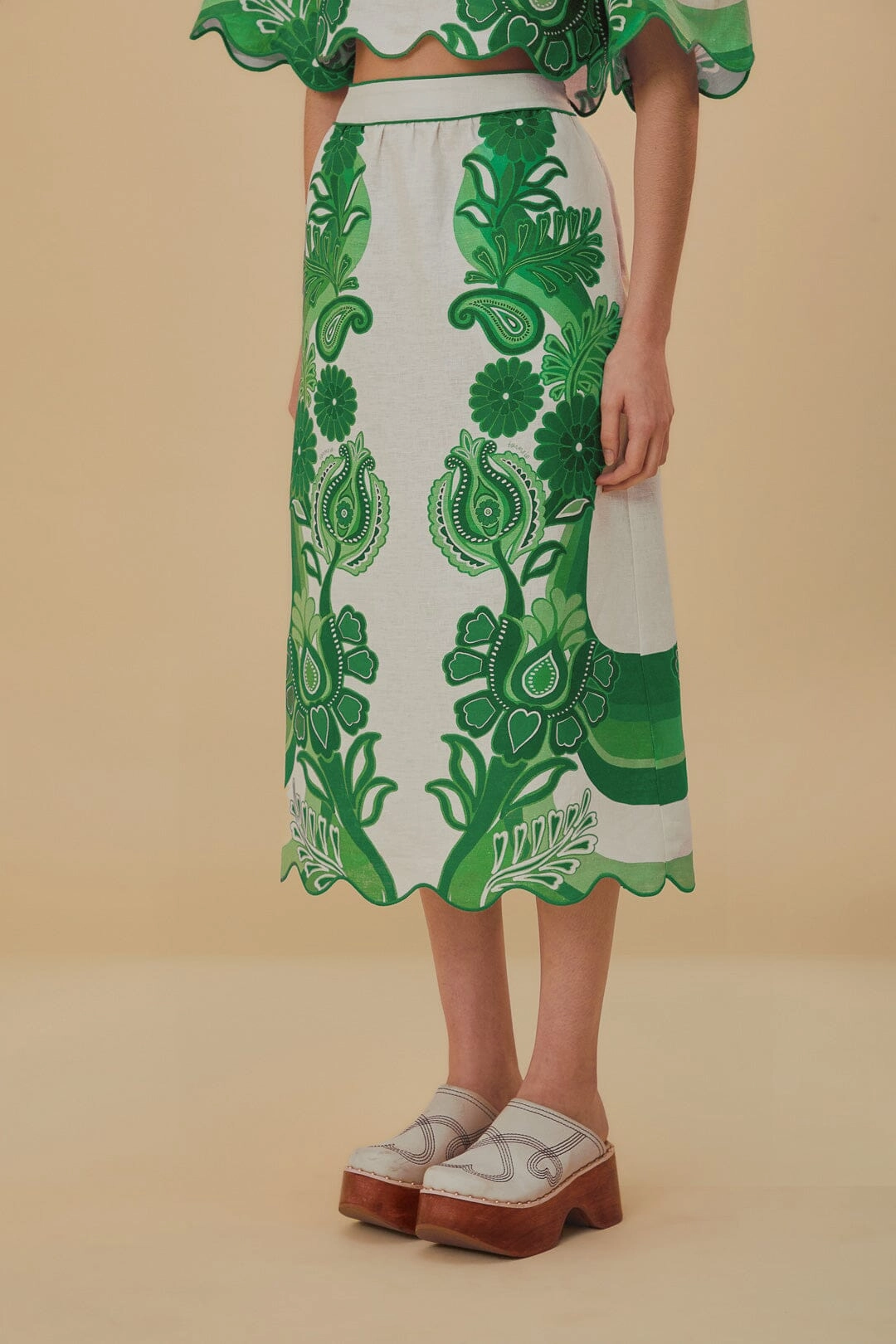 Green Color Festival Euroflax? Midi Skirt Laid Back Look