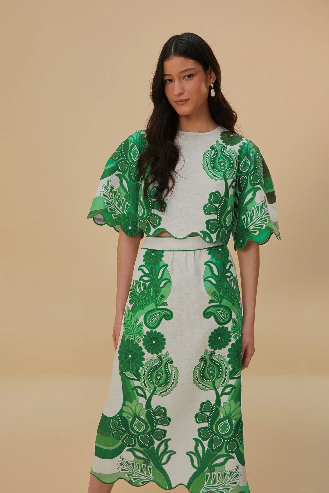 Green Color Festival Euroflax? Midi Skirt Ethically Made