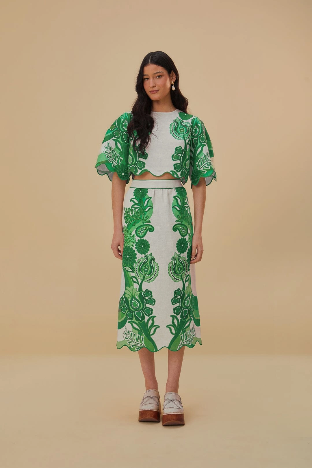 Green Color Festival Euroflax? Midi Skirt Mini length