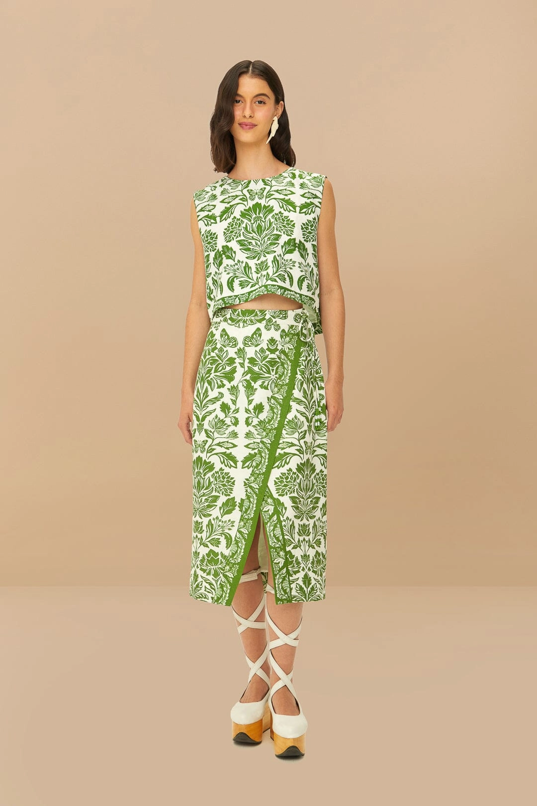 Green Delicate Tapestry LENZING? ECOVERO? Euroflax? Midi Skirt Ankle length tech fabric