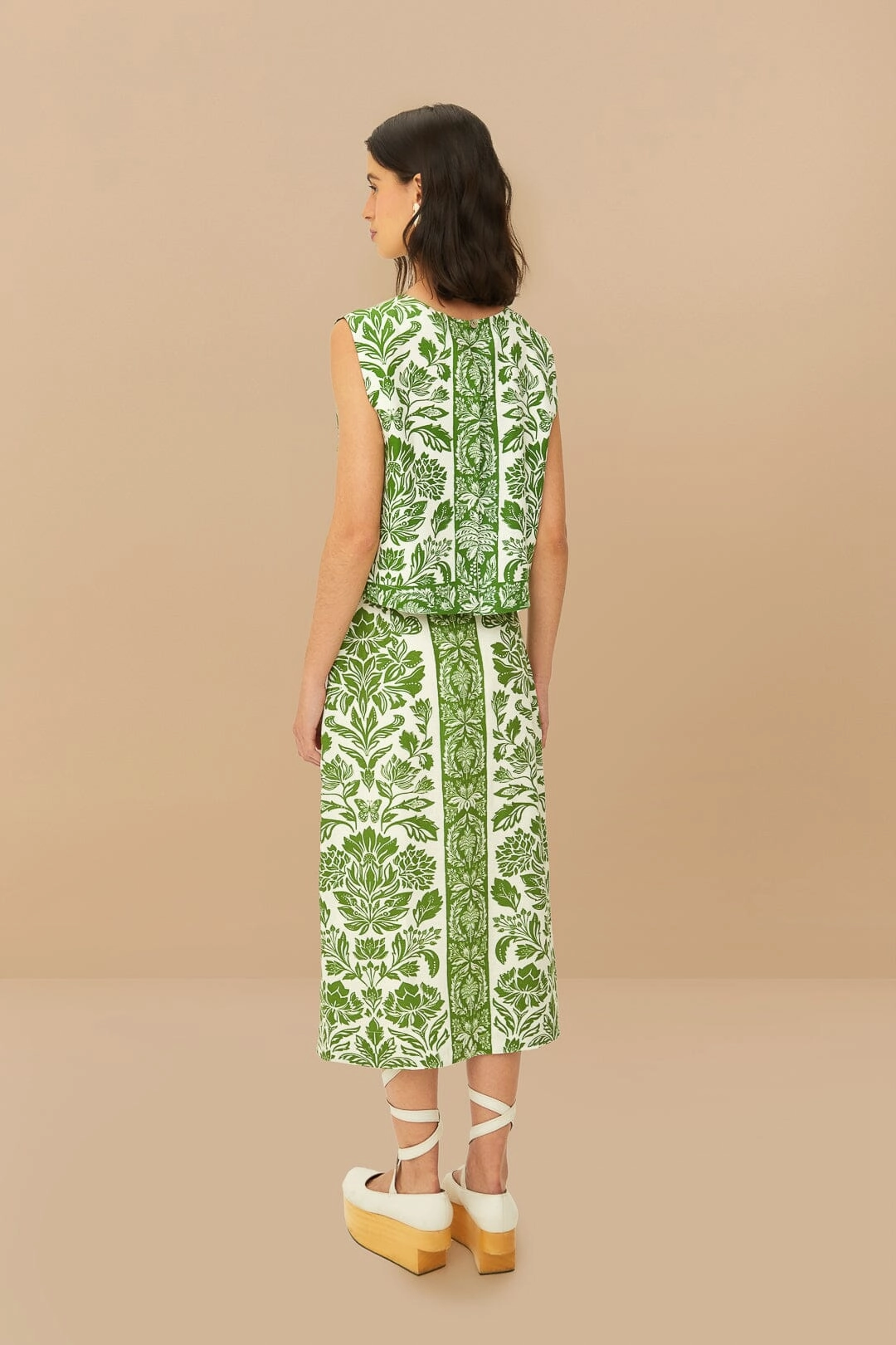 Green Delicate Tapestry LENZING? ECOVERO? Euroflax? Midi Skirt Casual Feel Linen blend