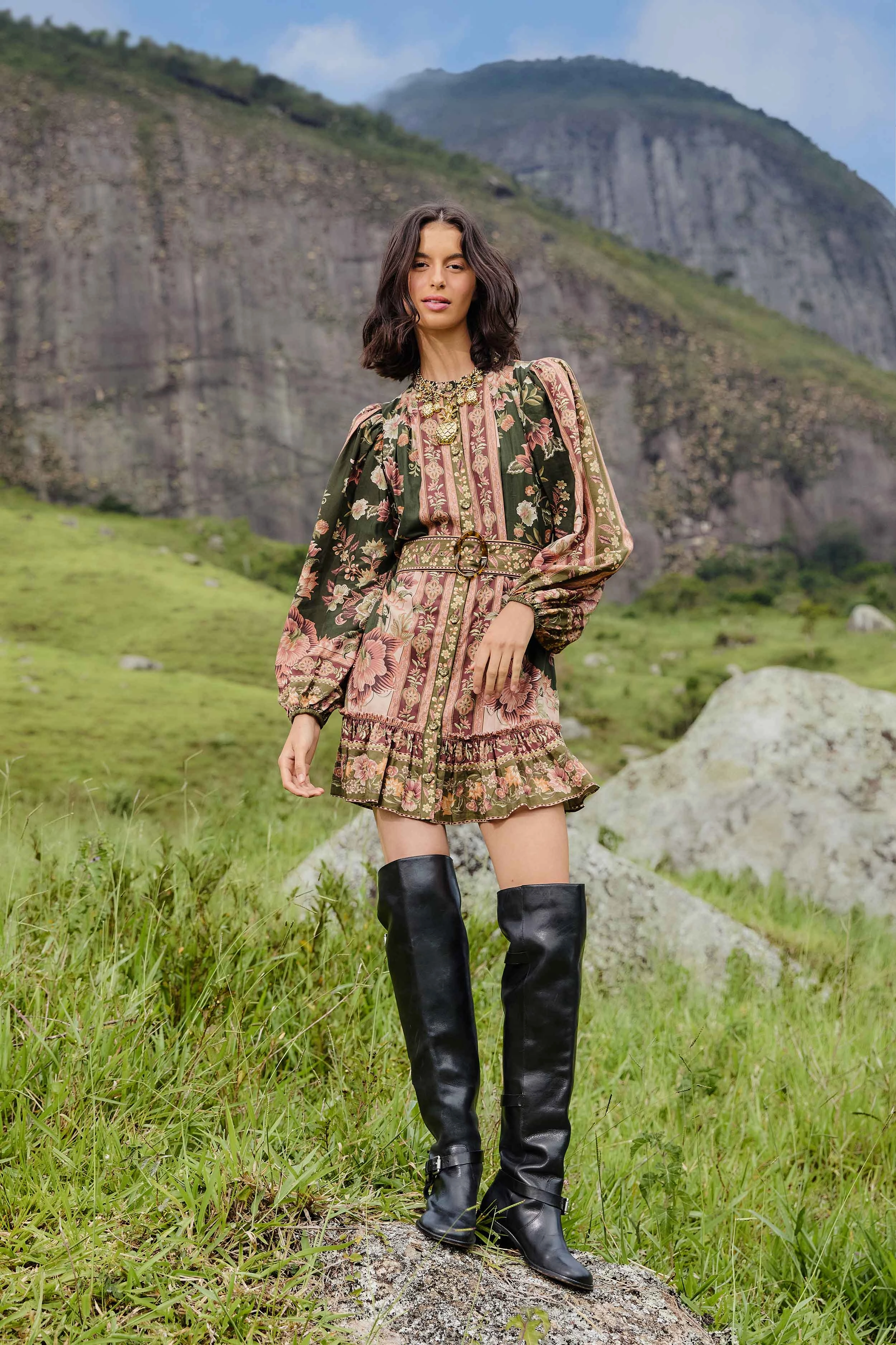 and Effortless fit dress. elegant design Green Flowering Garden Tree Mini Dress Lace Up Front