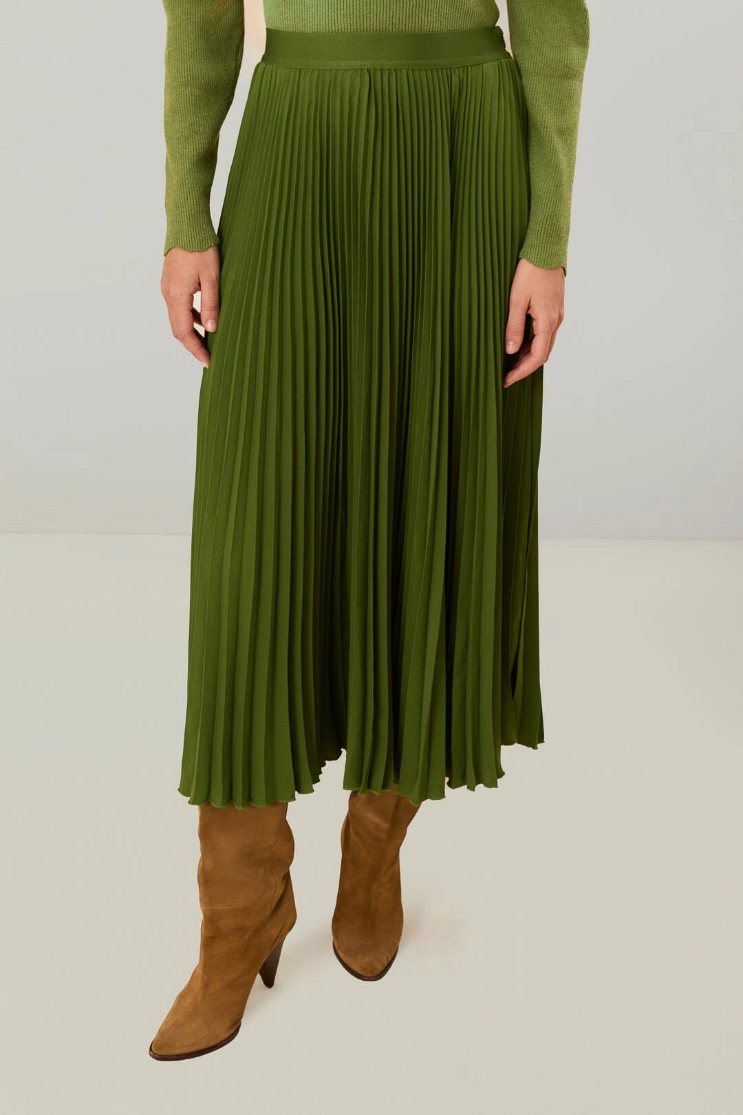 Green Pleated Maxi Skirt Winter Staple Eco conscious