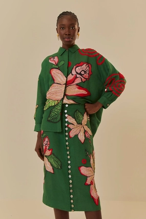 Green Pollen Midi Skirt Eco Friendly Dye