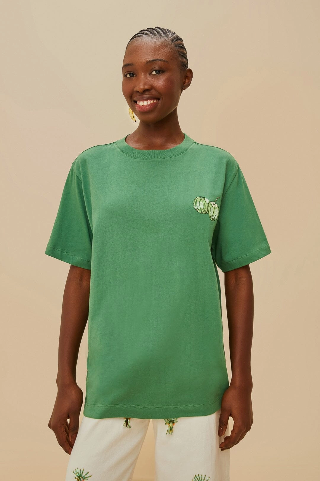 Fashionable Layer Green Tropical Coconut Organic Cotton Relaxed T-Shirt