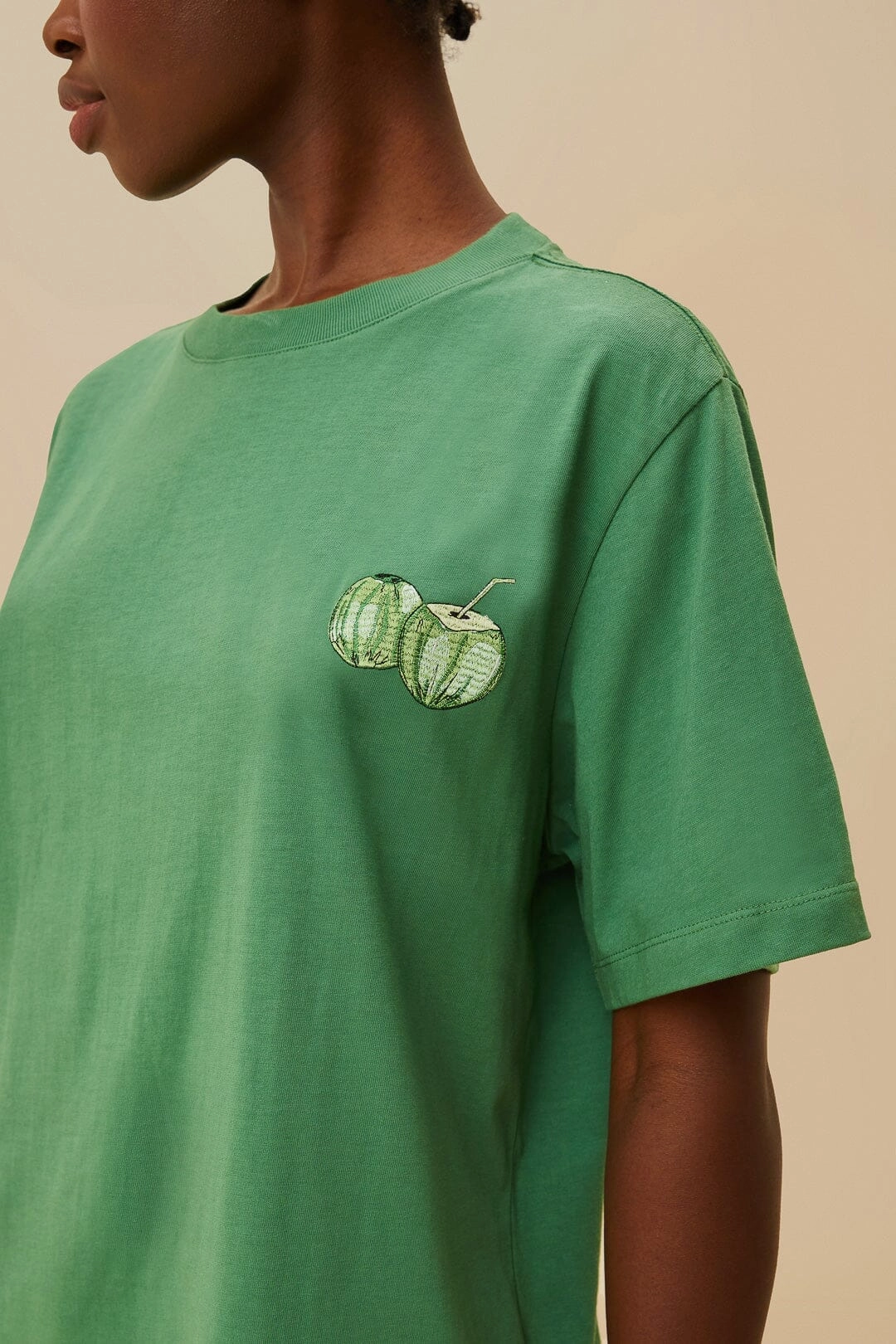Relaxed Comfort Fit Tagless Neckline Green Tropical Coconut Organic Cotton Relaxed T-Shirt