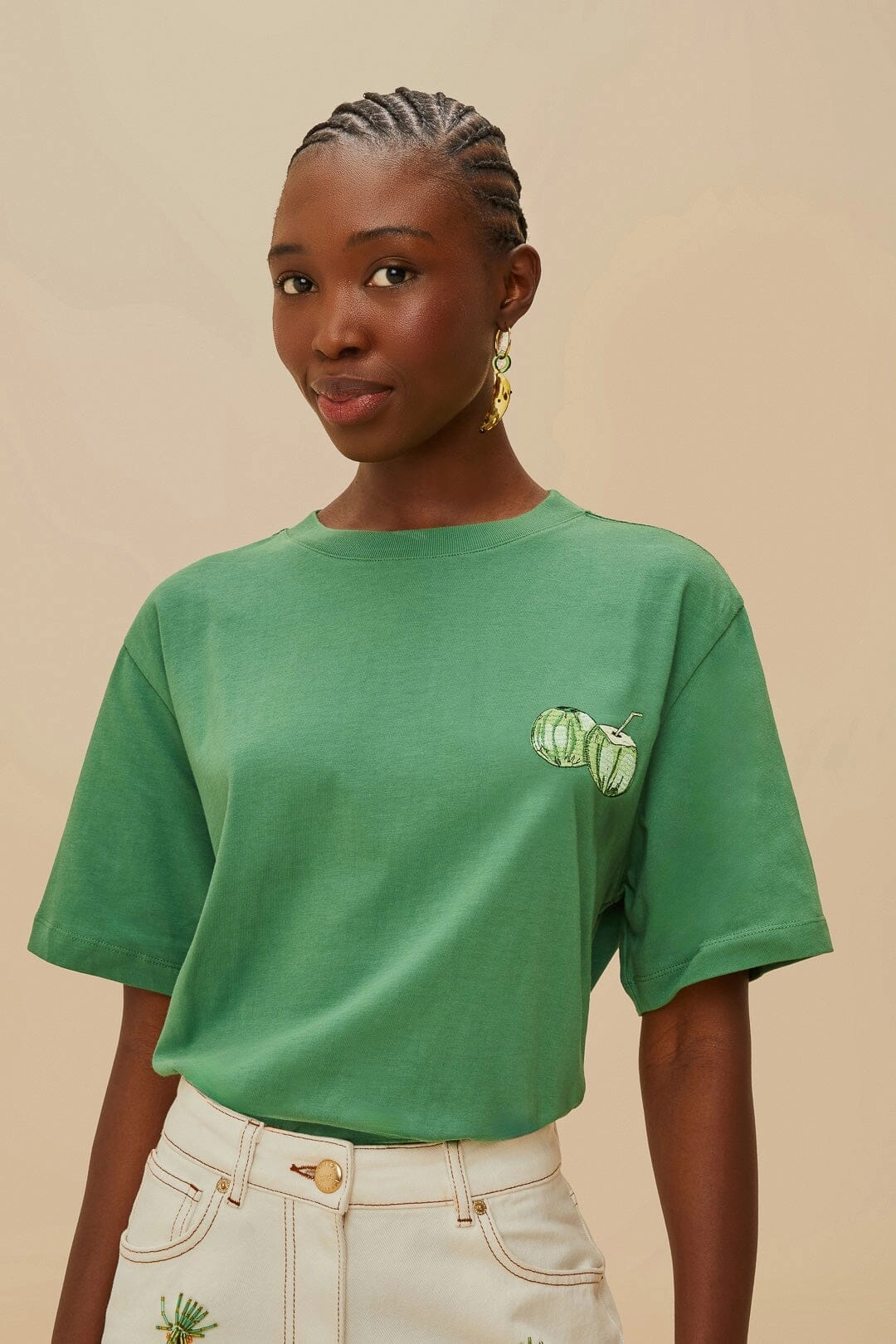 Essential Top elastic waistband Green Tropical Coconut Organic Cotton Relaxed T-Shirt