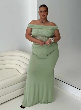 Lounge Mood Work Pairing Gwendolen Off The Shoulder Maxi Dress Green Curve