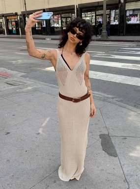 Carrera Maxi Dress Beige FlatlockSeam Date Vibe