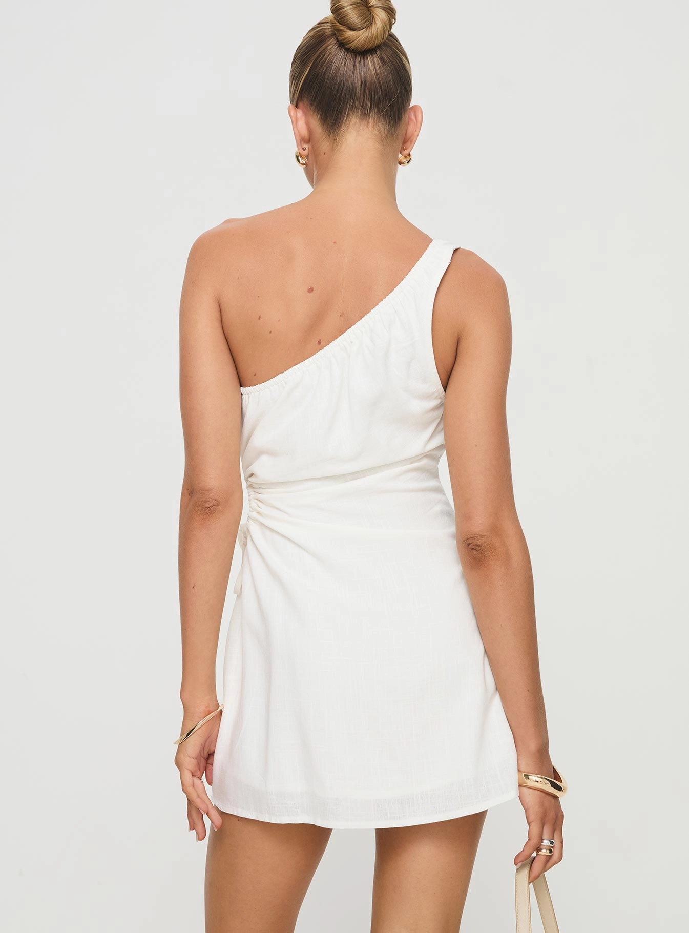 Dreamy Texture Fit Mood Mayzie One Shoulder Mini Dress White