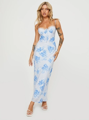 Flattering Style Hamri Maxi Dress White / Blue Floral