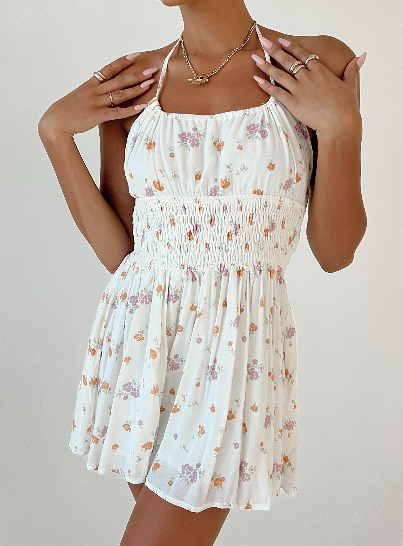 Emery Floral Halter Romper Multi Bold Statement Evening Ready