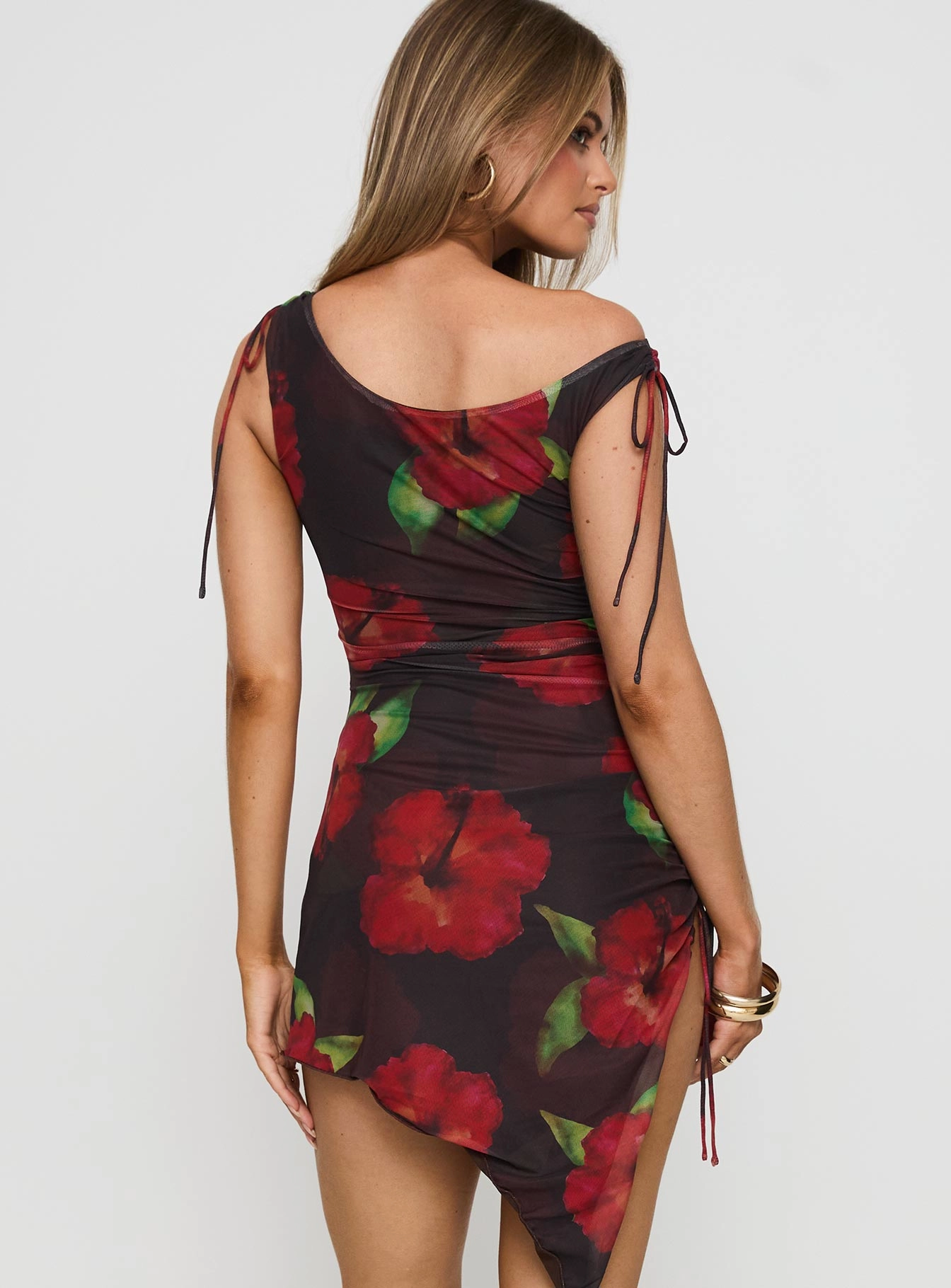 Silky Shine Harmonie One Shoulder Mini Dress Brown / Red