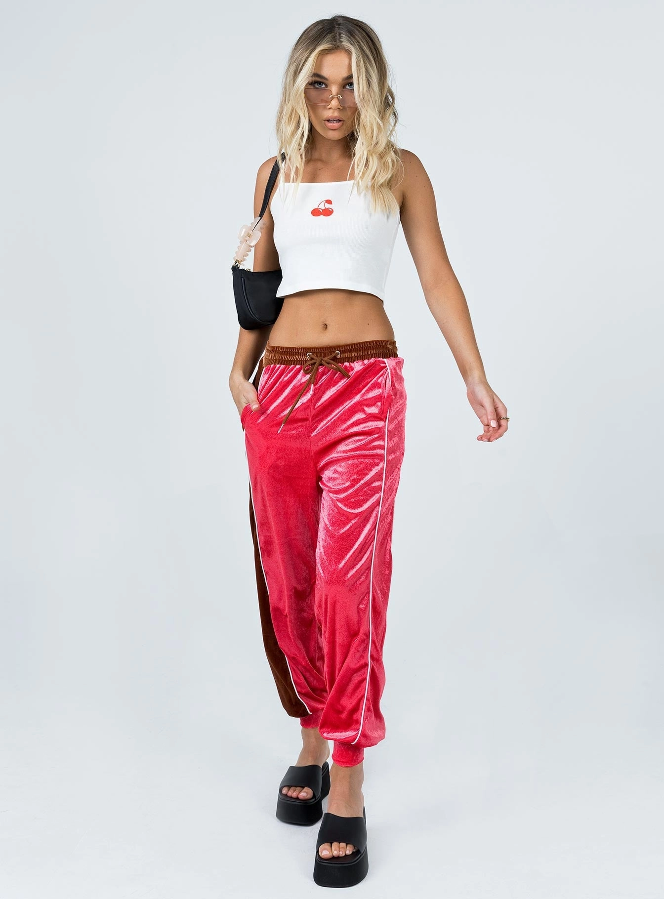 Harper Velour Track Pants Pink Flexible Durability Casual Wearable