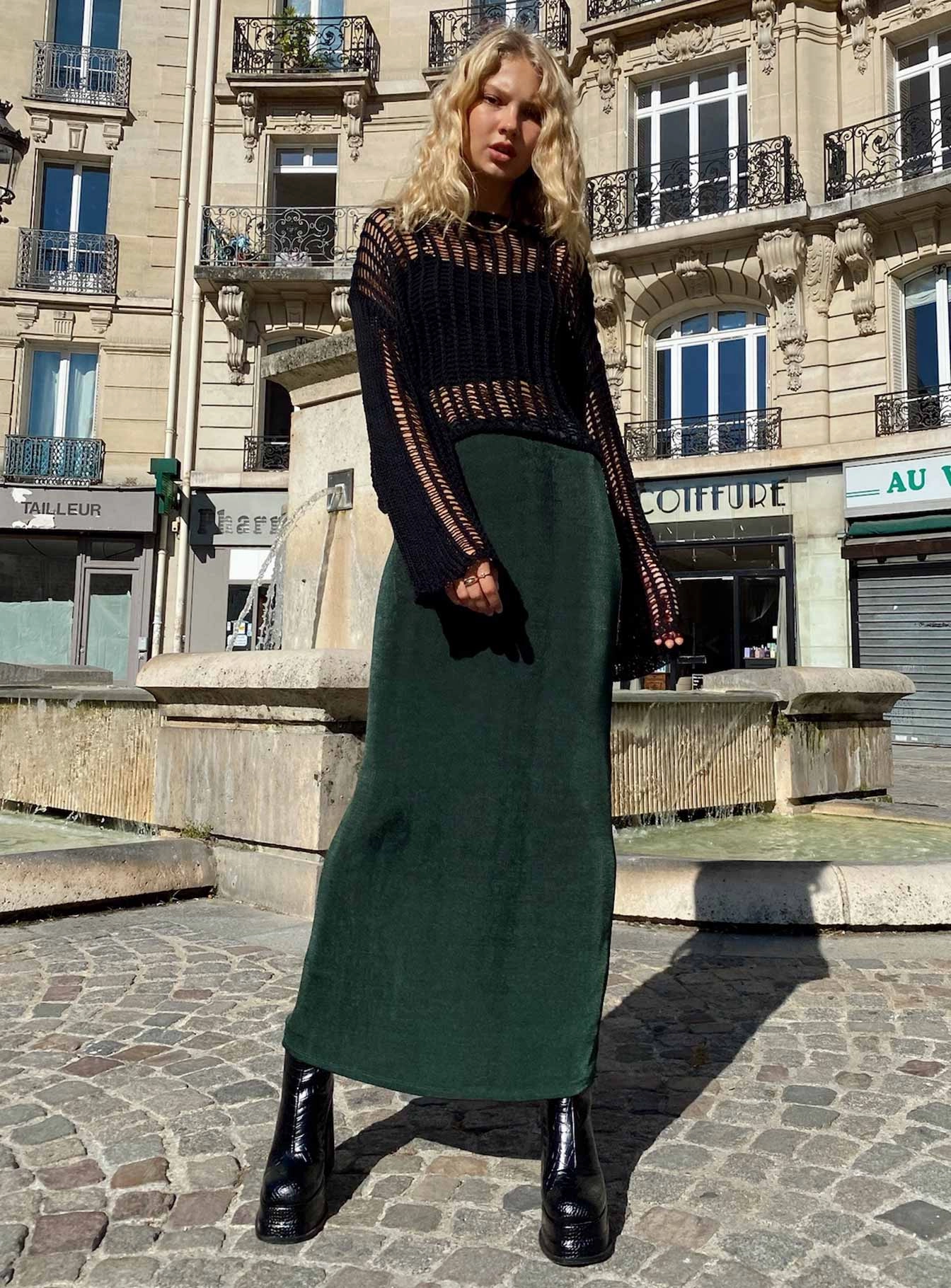 Draped Design Athleisure Inspired Harriette Maxi Skirt Forest Green