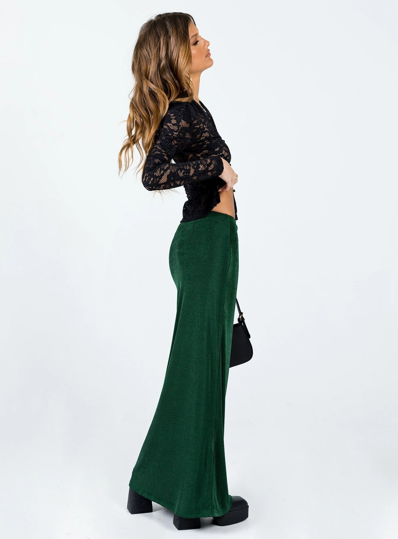 Harriette Maxi Skirt Forest Green Bold Look Twist Front Design