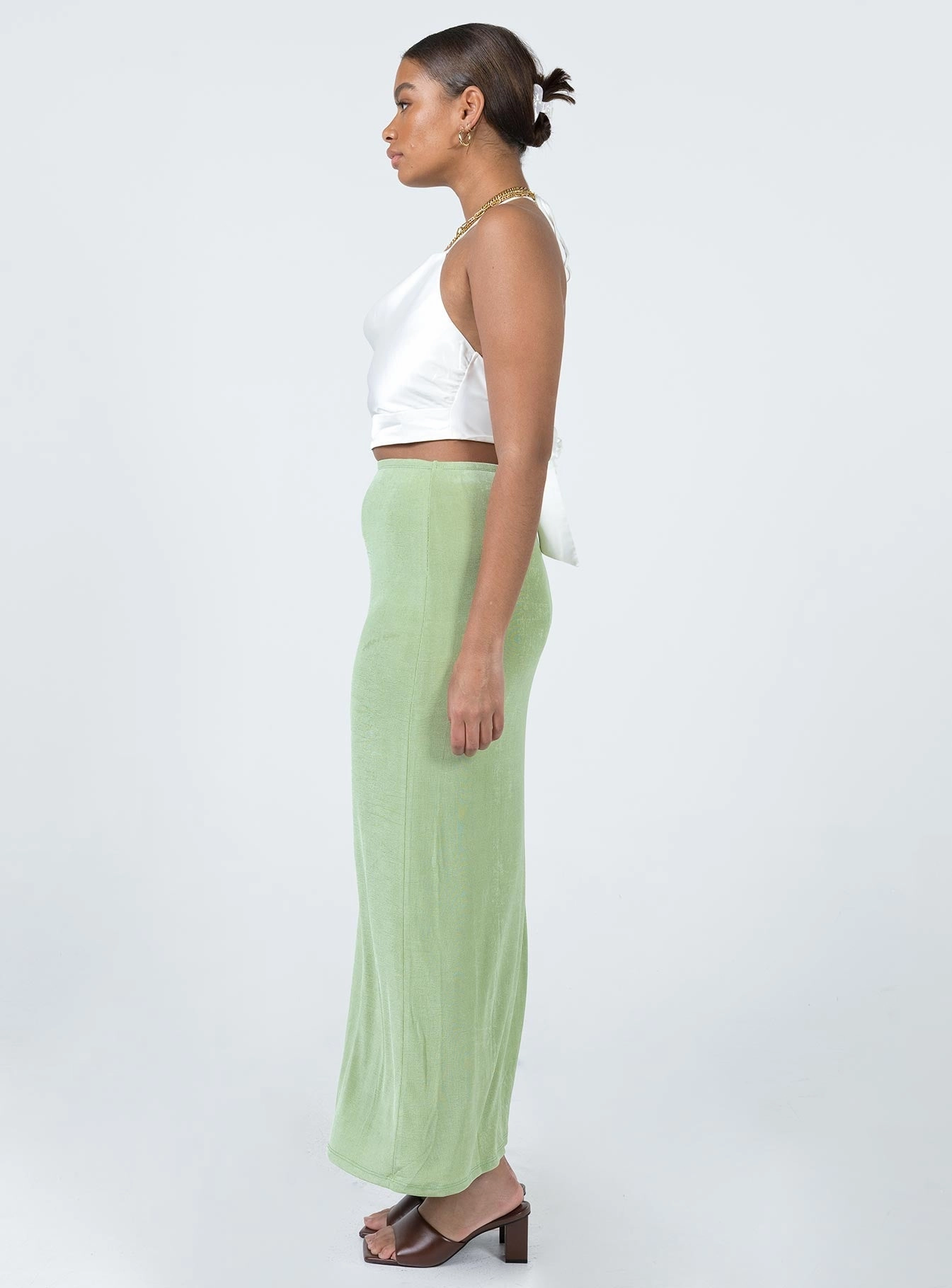 Harriette Maxi Skirt Sage Sustainable High Shine