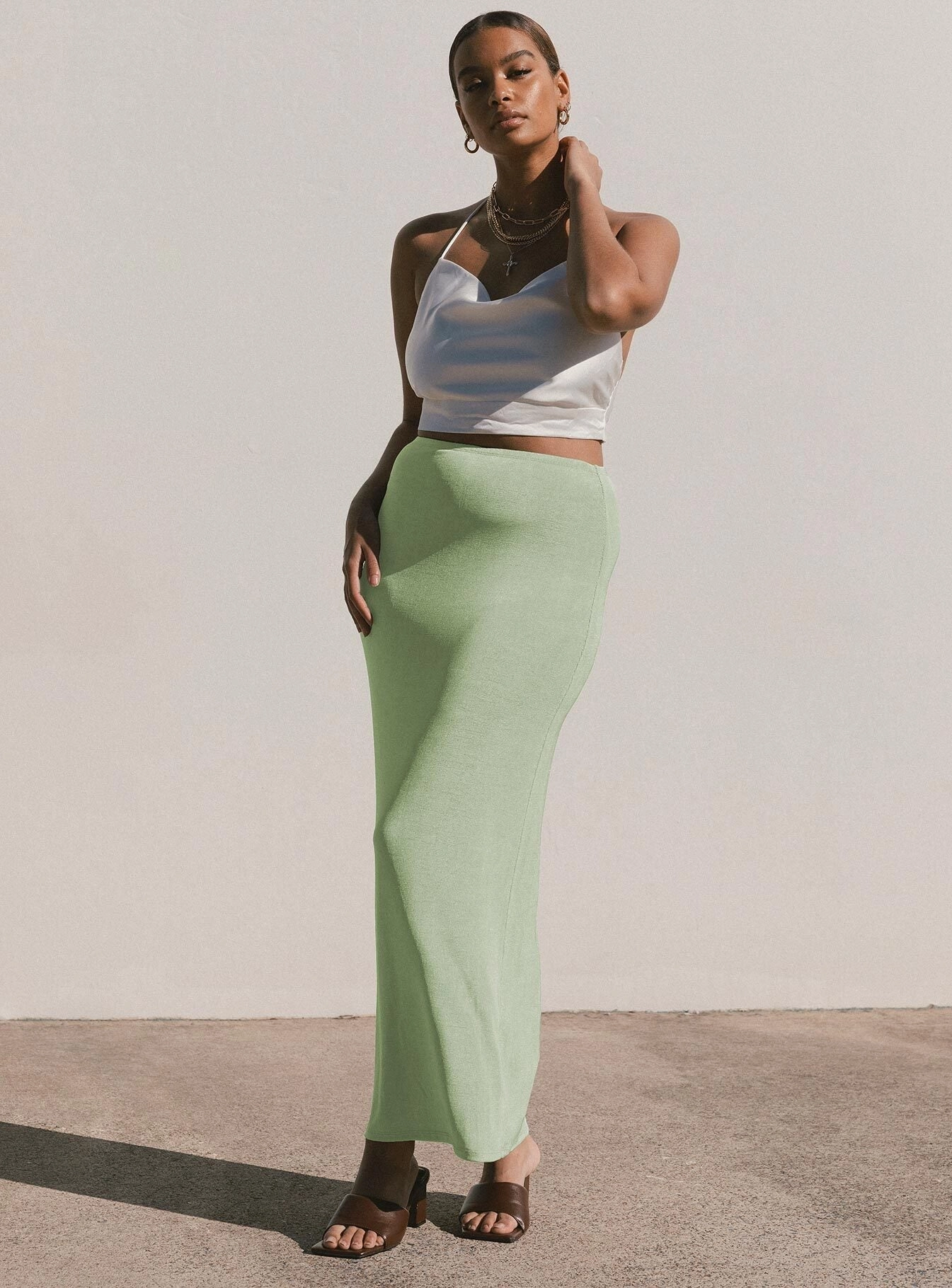 Exclusive Drop Outfit Moodset Harriette Maxi Skirt Sage