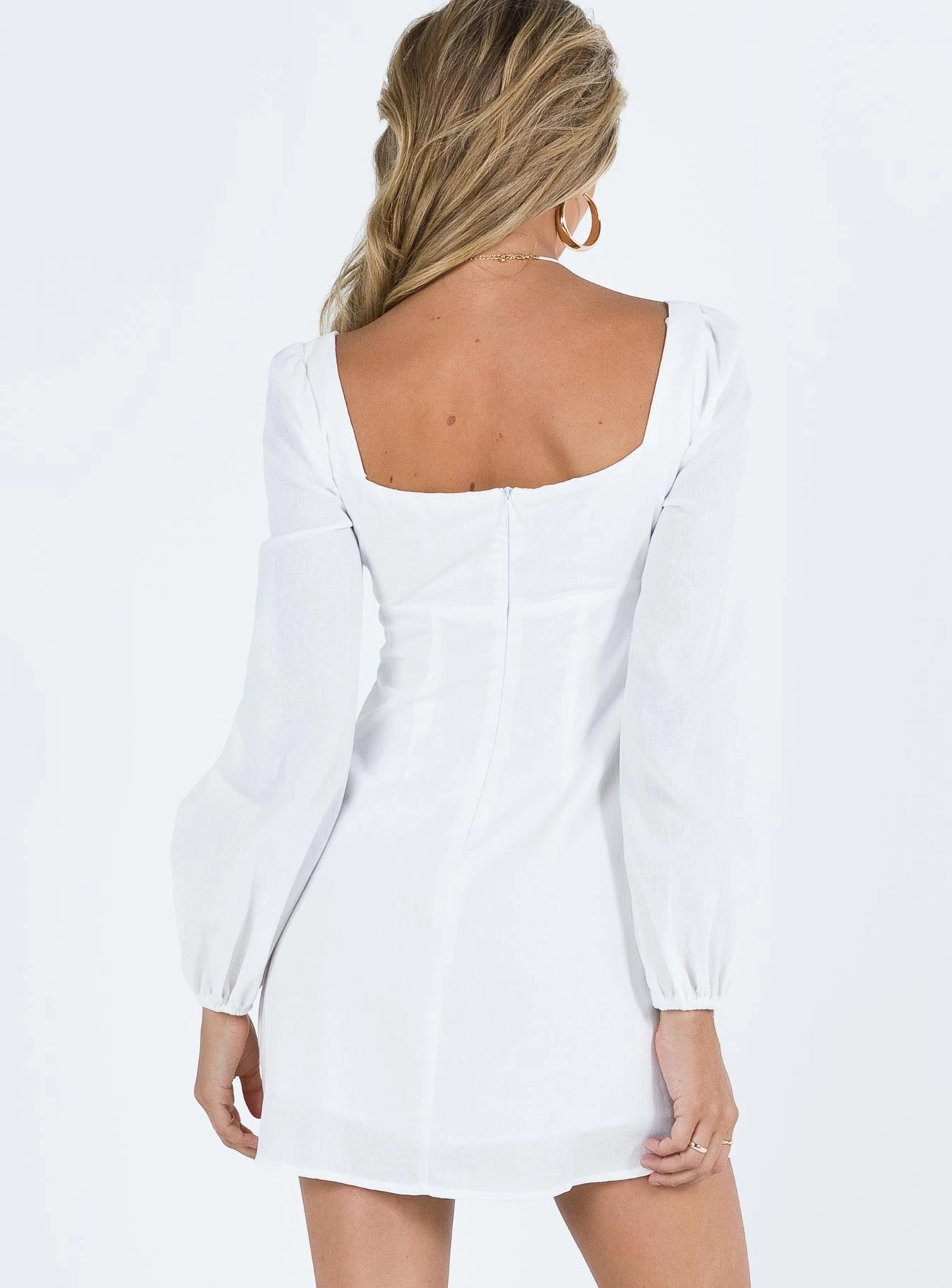 Hastings Long Sleeve Mini Dress White Wide Swing