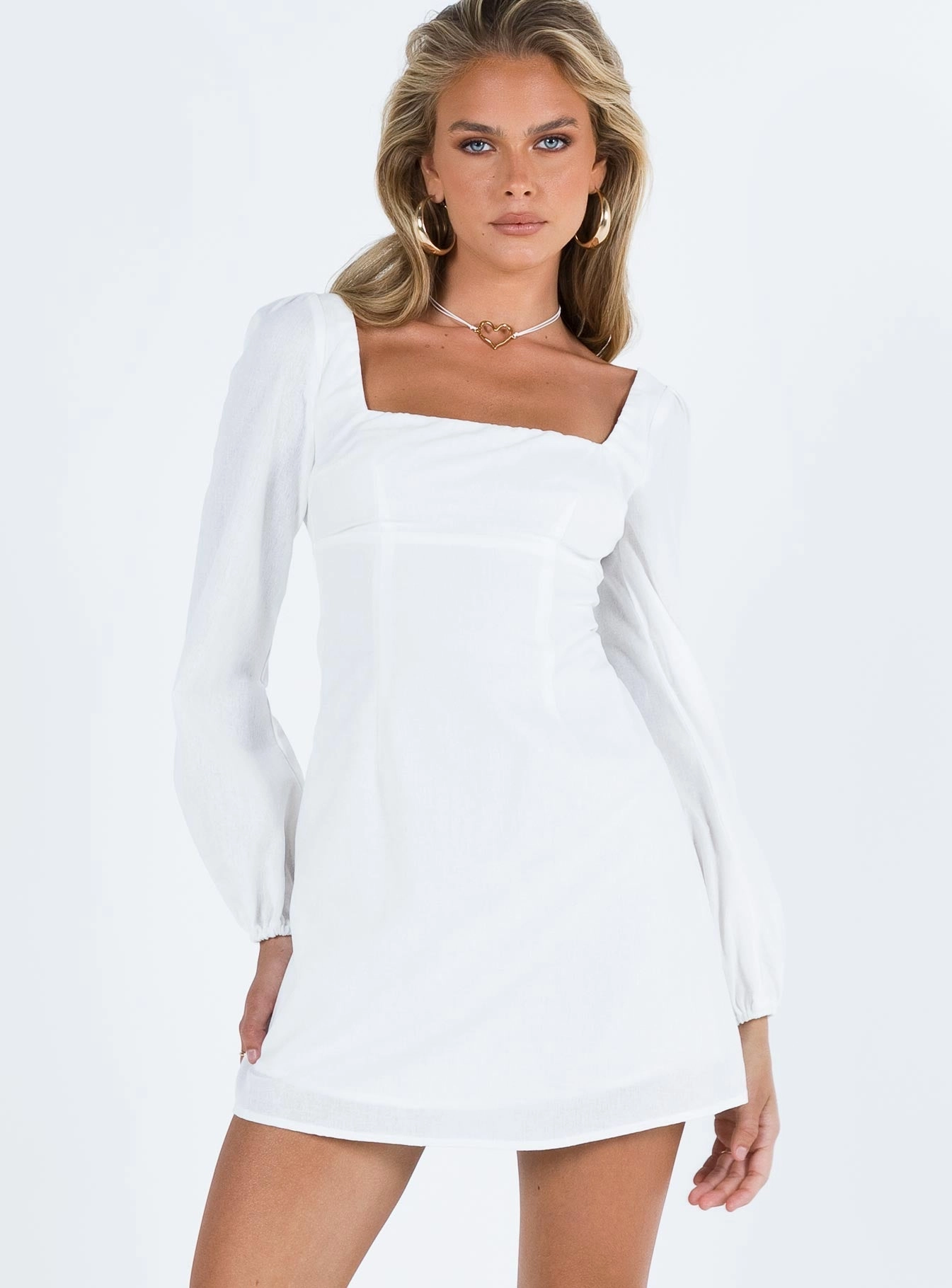 Sleek Volume Hastings Long Sleeve Mini Dress White