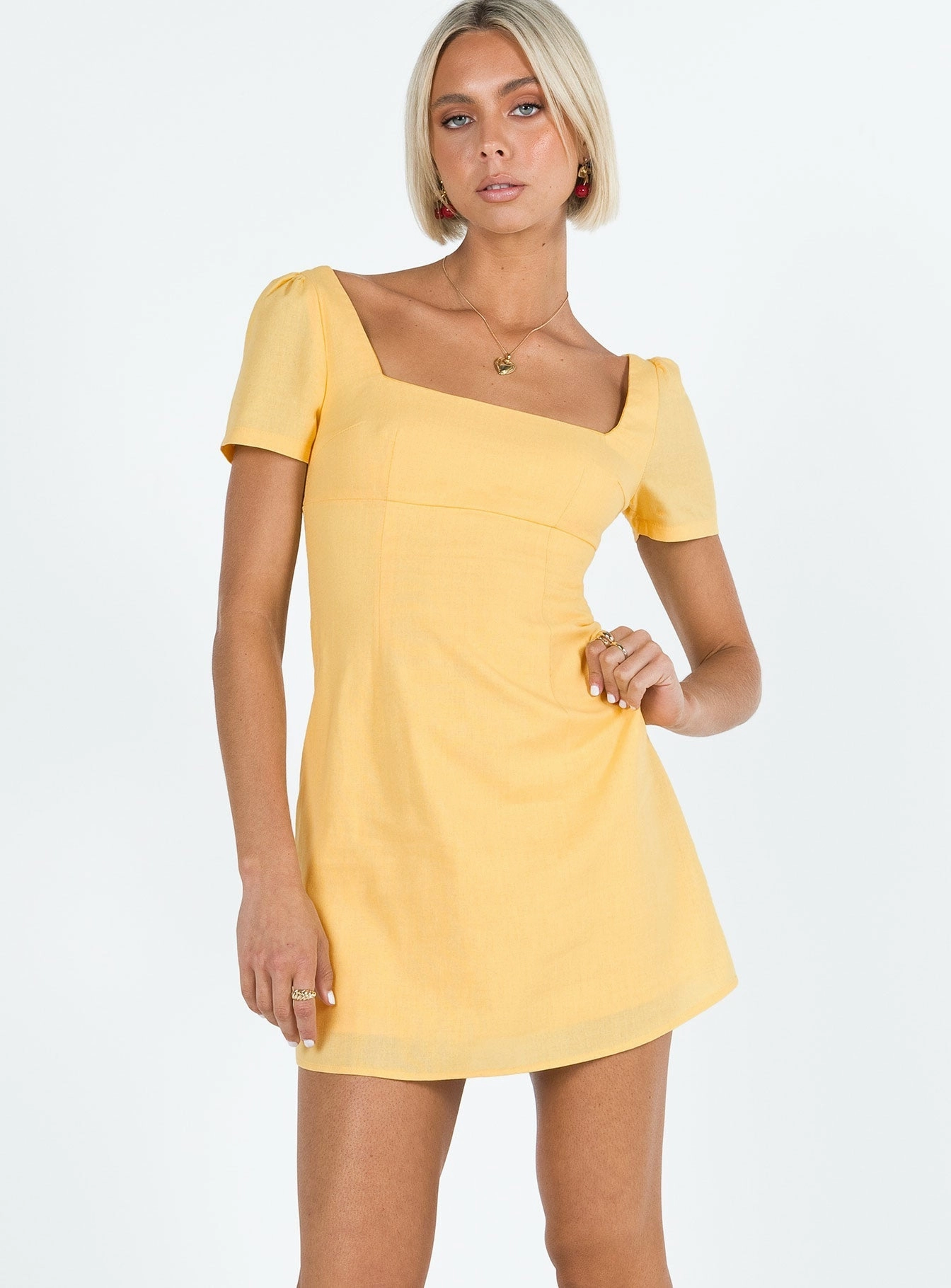 Smooth Surface Sculpted Form Hastings Mini Dress Yellow