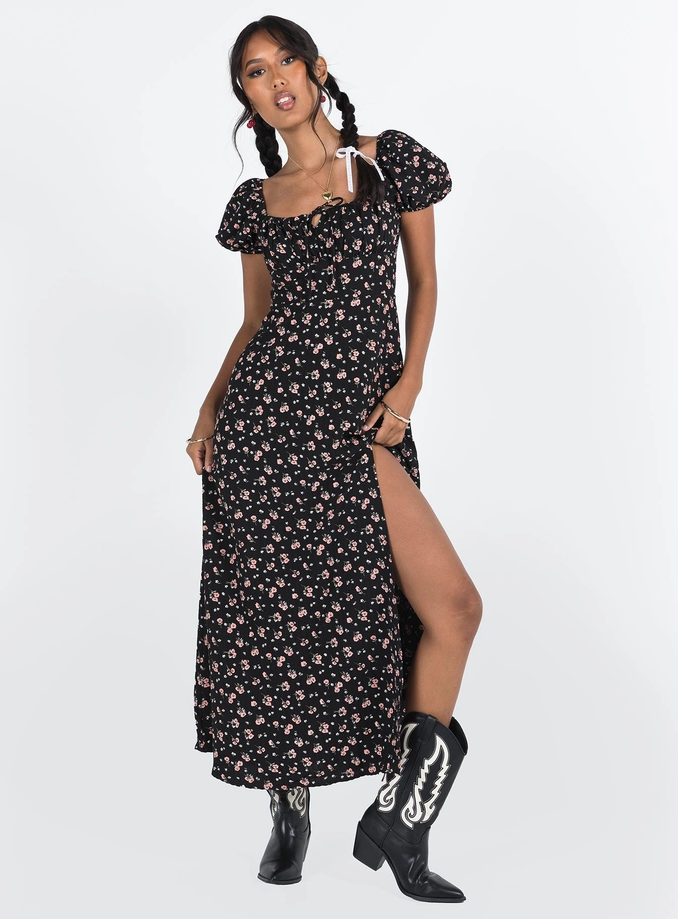 Hauser Maxi Dress Black Floral Classic structured dress