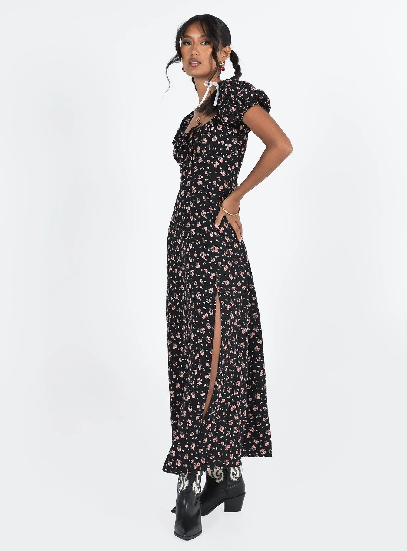 Hauser Maxi Dress Black Floral Empire-Waist EcoFriendlyDye